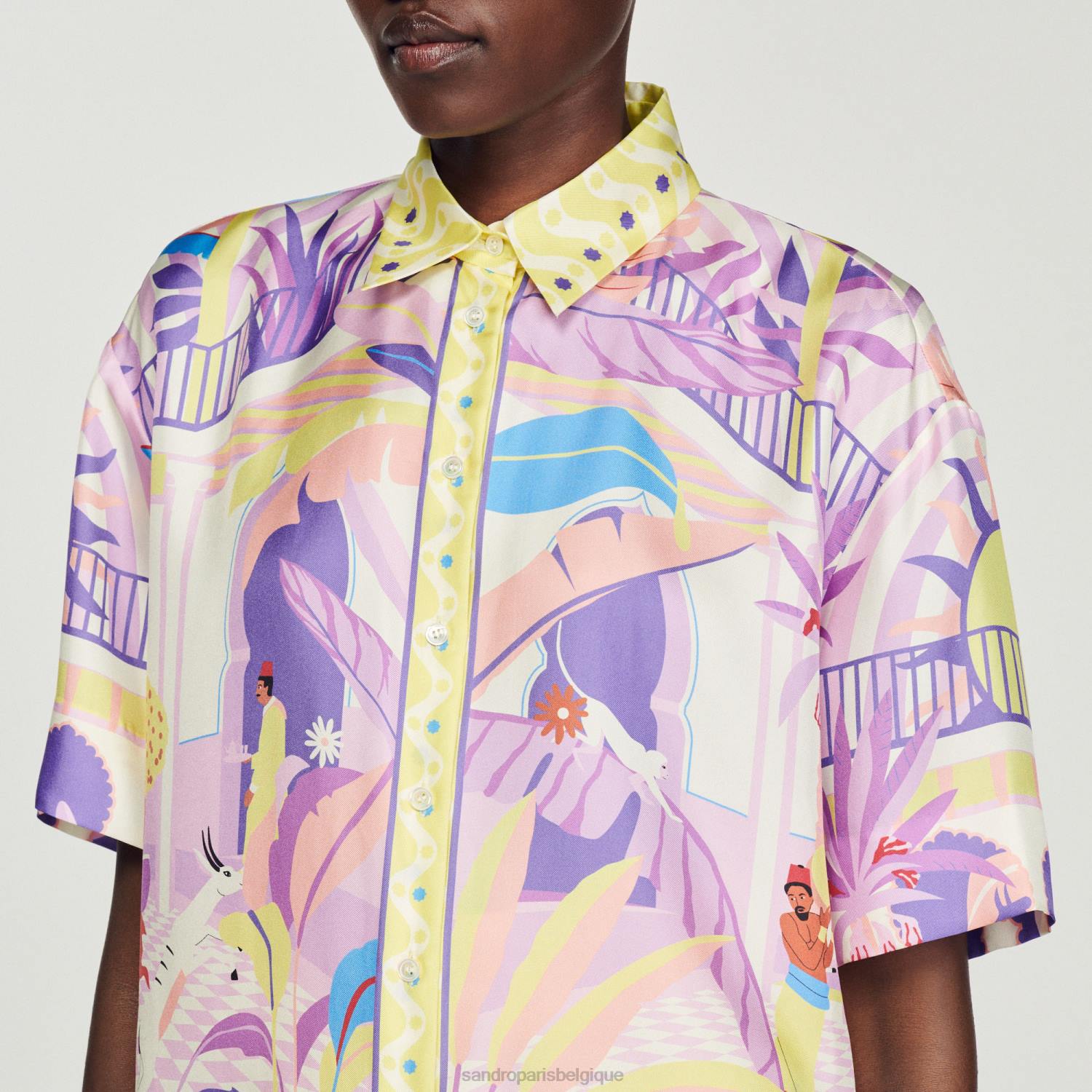 vêtements Sandro Paris chemise imprimée jaune/violet femmes XLXD138