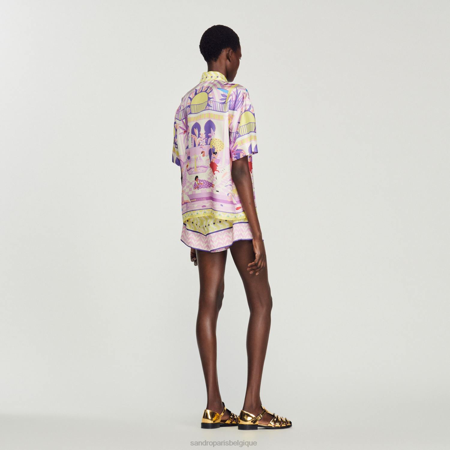 vêtements Sandro Paris chemise imprimée jaune/violet femmes XLXD138