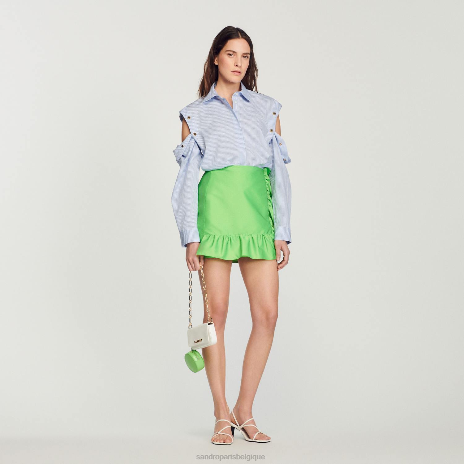 vêtements Sandro Paris chemise à manches amovibles bleu/blanc femmes XLXD189