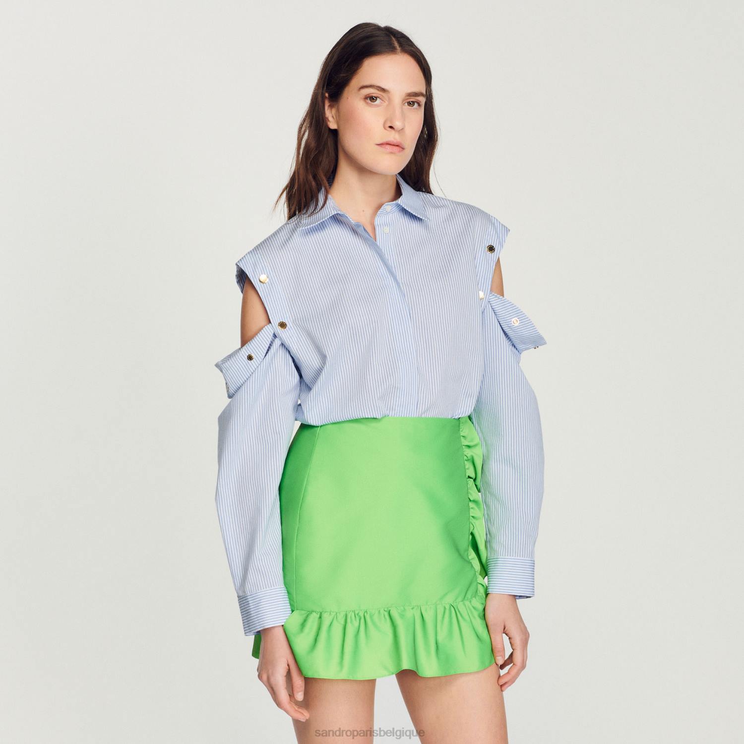 vêtements Sandro Paris chemise à manches amovibles bleu/blanc femmes XLXD189