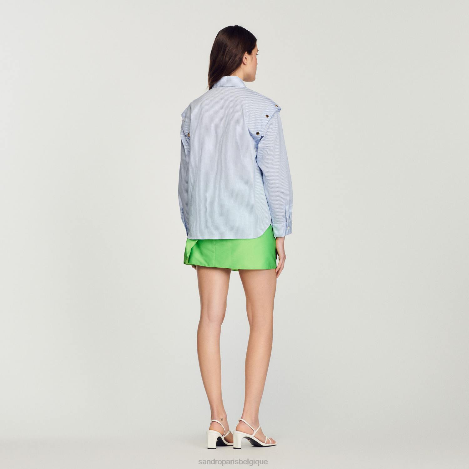 vêtements Sandro Paris chemise à manches amovibles bleu/blanc femmes XLXD189
