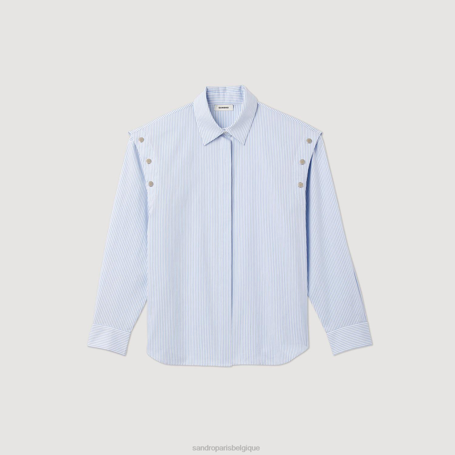 vêtements Sandro Paris chemise à manches amovibles bleu/blanc femmes XLXD189