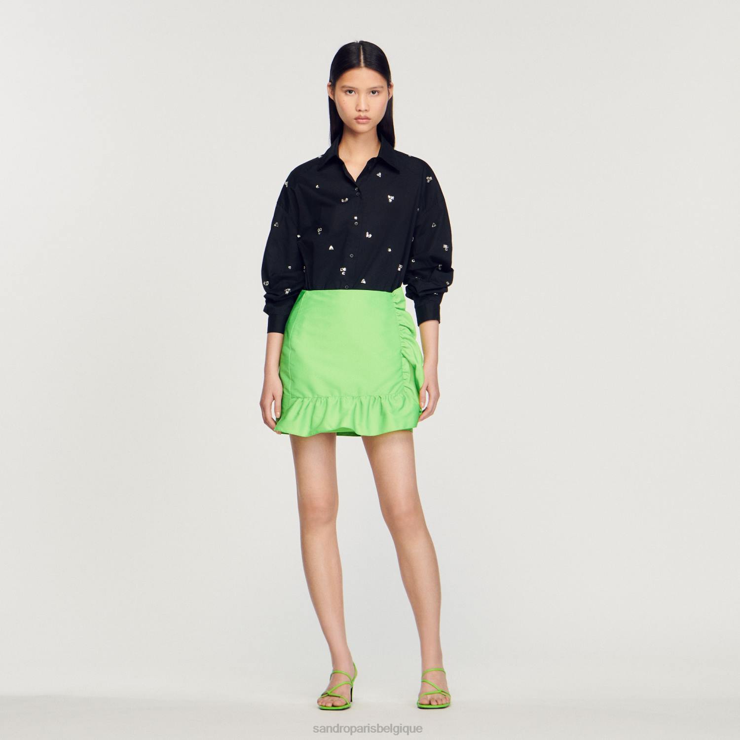 vêtements Sandro Paris chemise ornée de broderies à la main noir femmes XLXD235