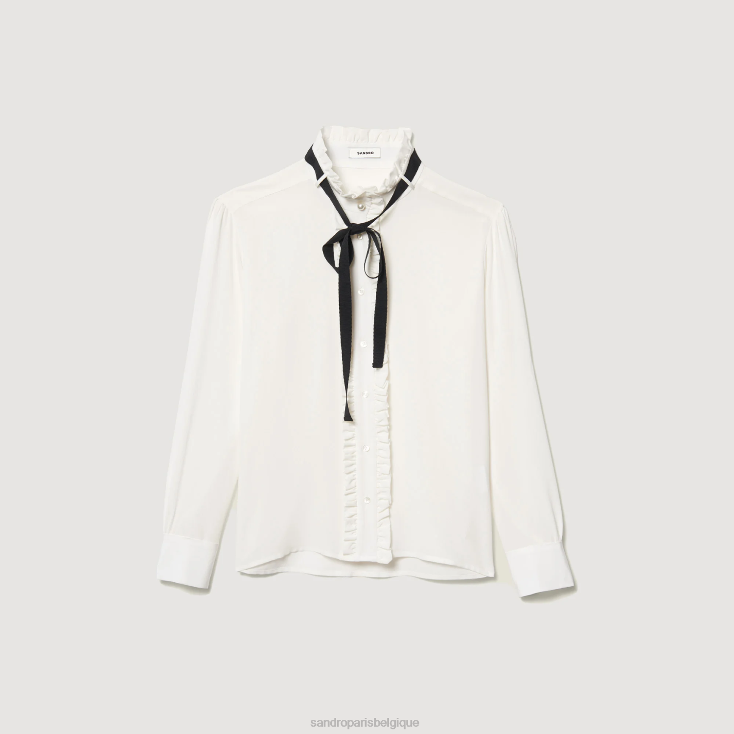 vêtements Sandro Paris chemisier en soie avec ruban écru femmes XLXD1