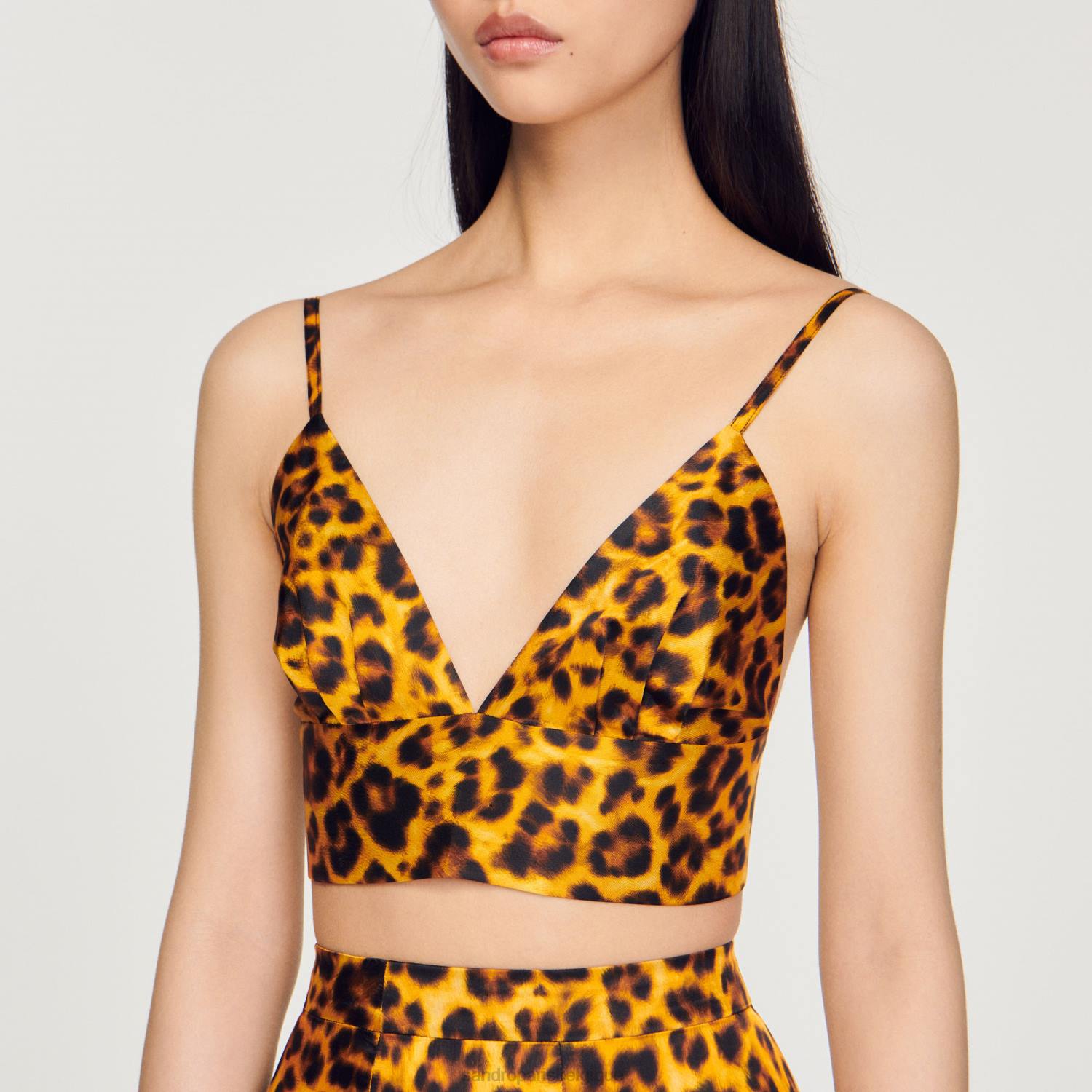 vêtements Sandro Paris haut brassière léopard orange/noir femmes XLXD286