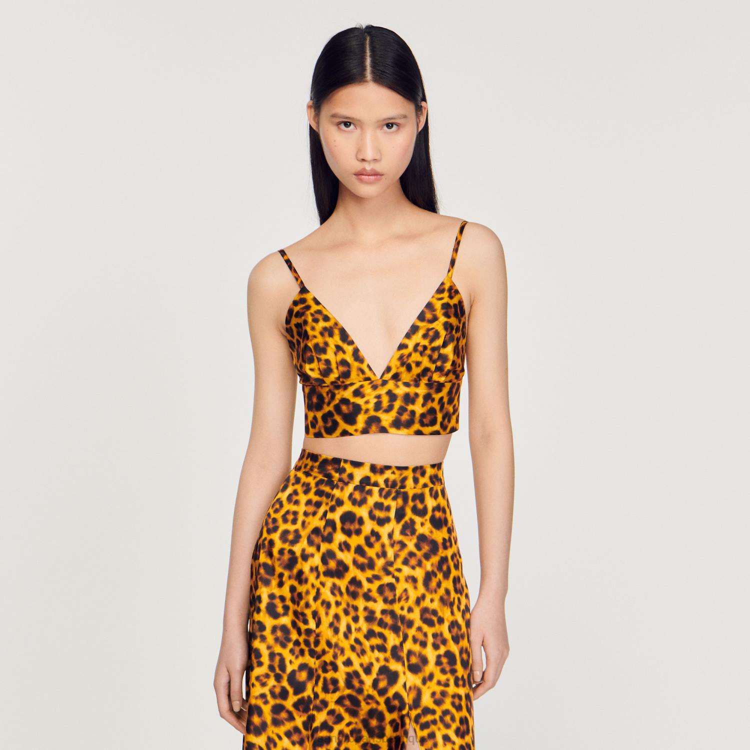 vêtements Sandro Paris haut brassière léopard orange/noir femmes XLXD286
