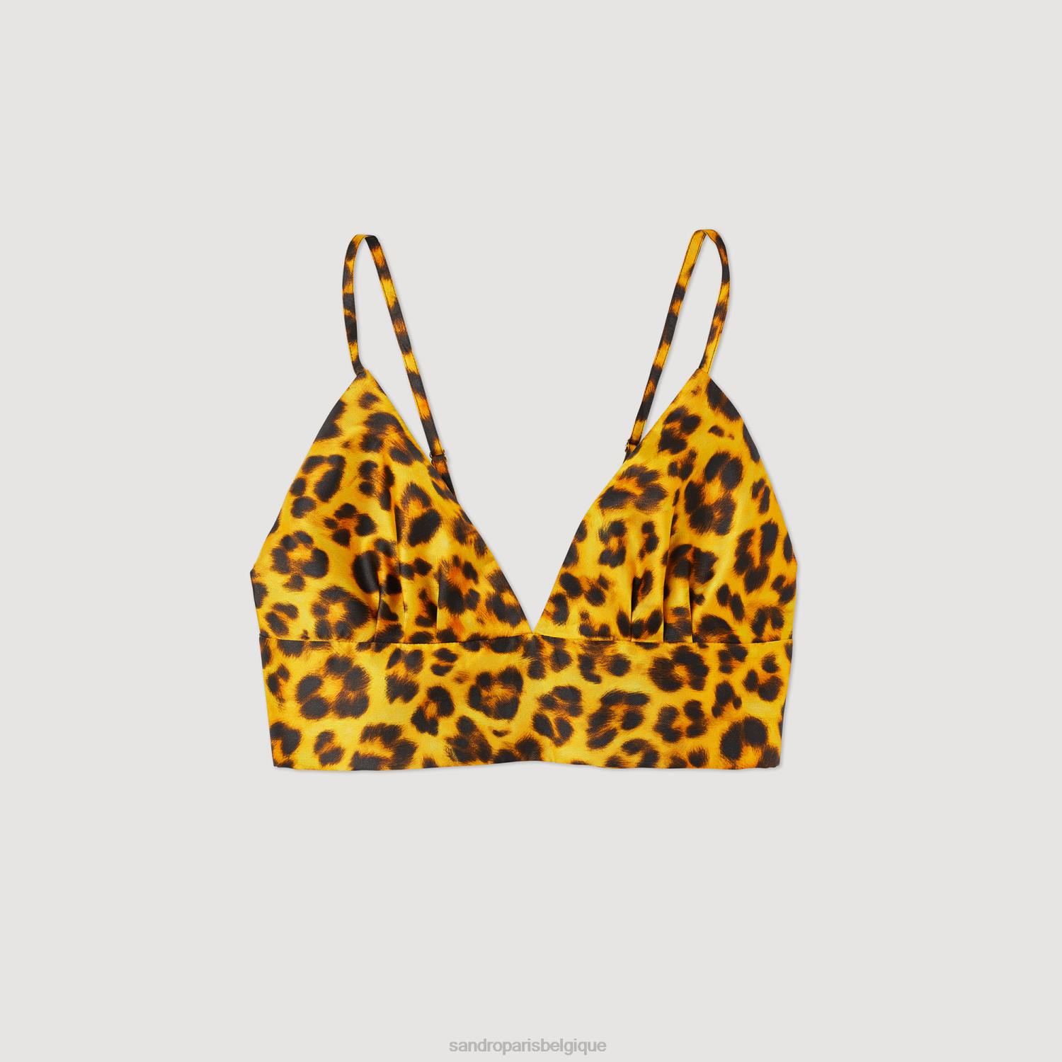 vêtements Sandro Paris haut brassière léopard orange/noir femmes XLXD286