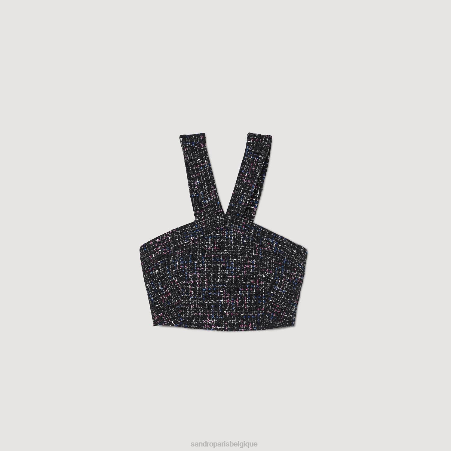 vêtements Sandro Paris haut bustier en tweed blanc/bleu femmes XLXD66