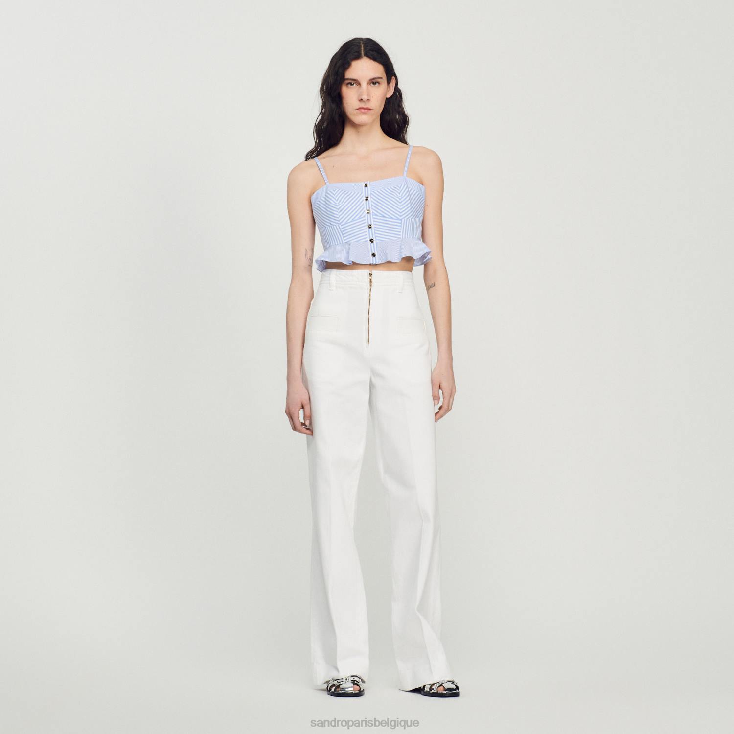 vêtements Sandro Paris haut bustier rayé bleu ciel/blanc femmes XLXD88