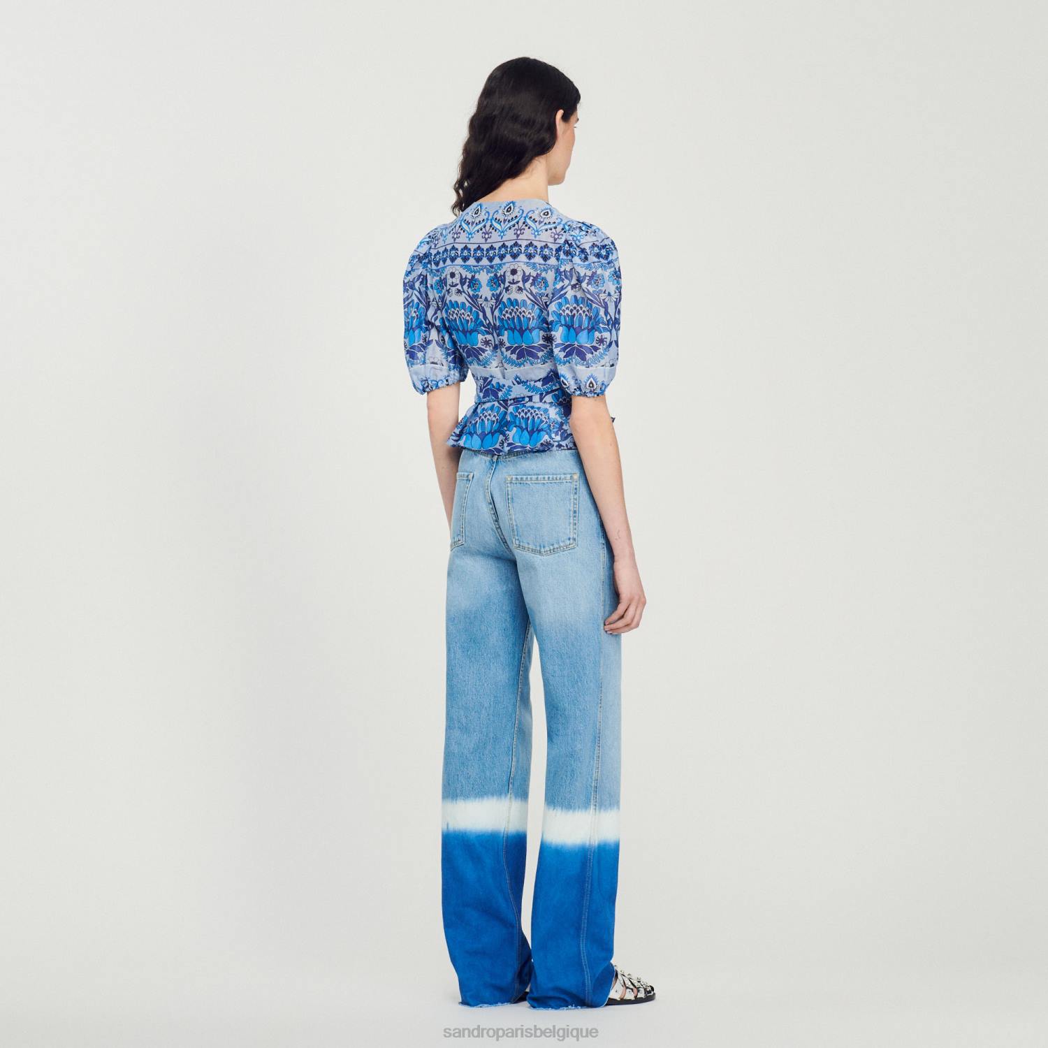 vêtements Sandro Paris haut cache-cœur court imprimé bleu femmes XLXD211