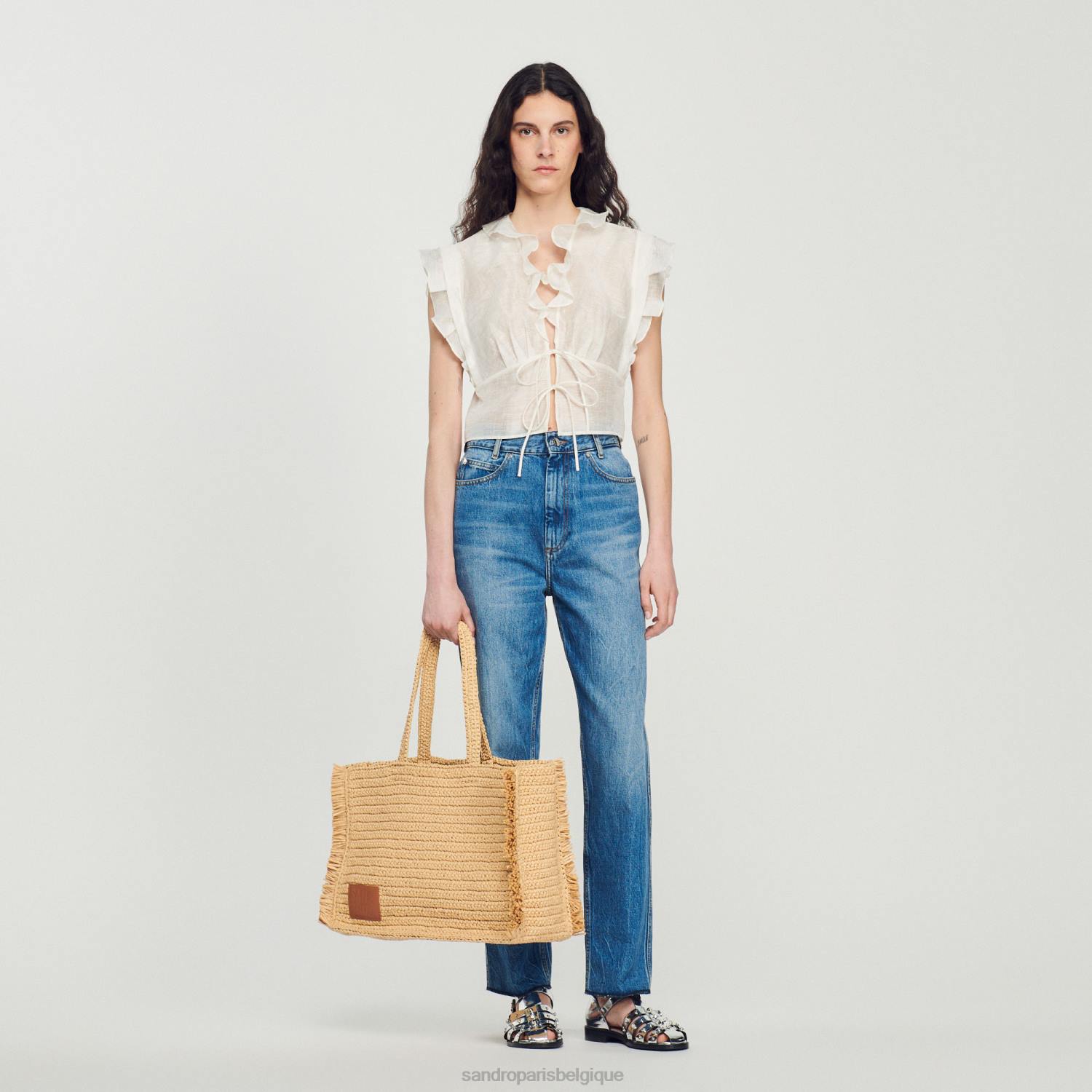 vêtements Sandro Paris haut court blanc femmes XLXD102