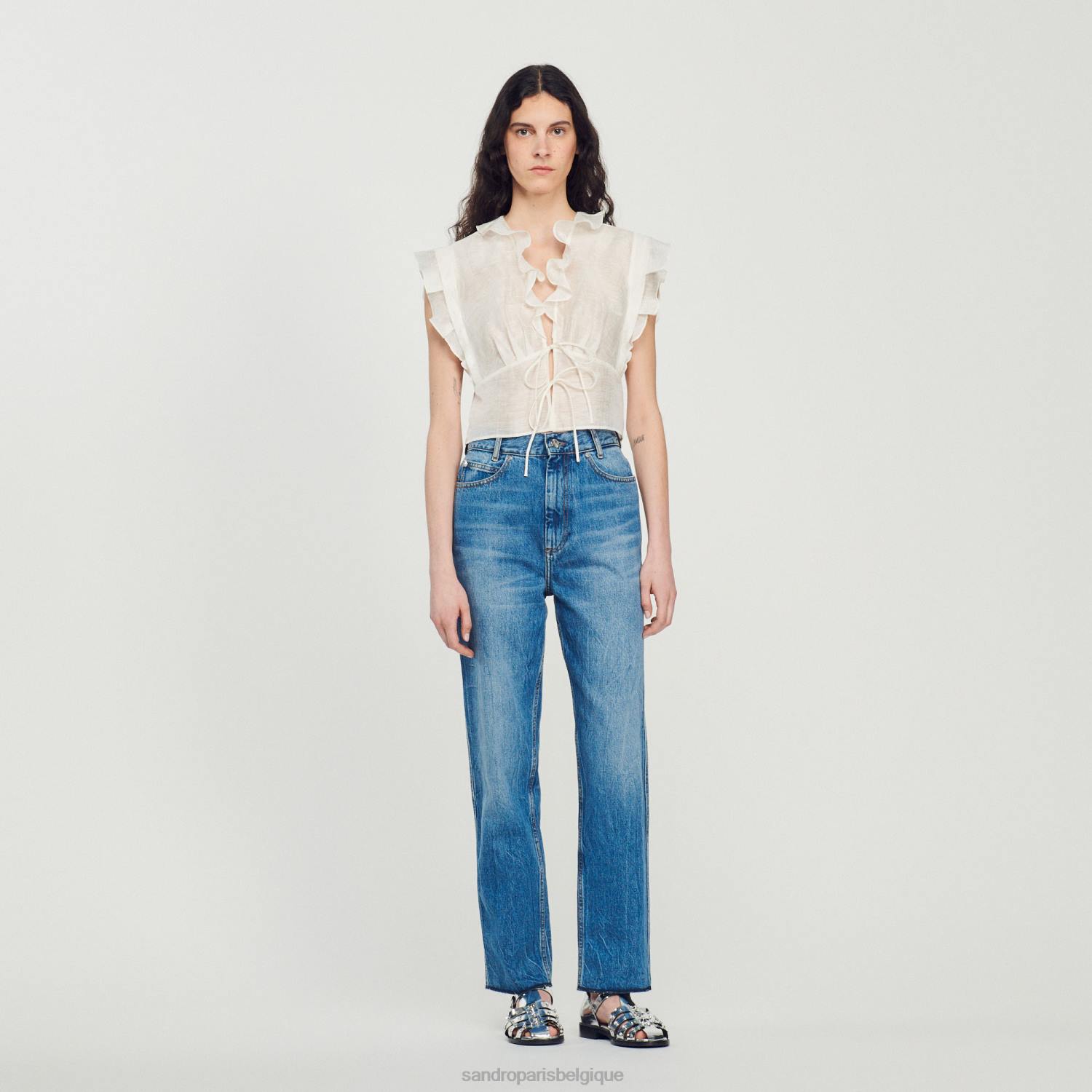 vêtements Sandro Paris haut court blanc femmes XLXD102