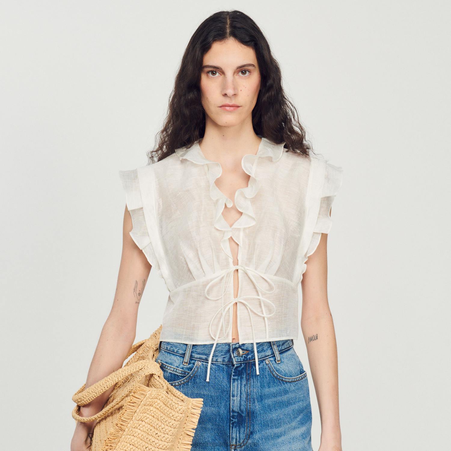 vêtements Sandro Paris haut court blanc femmes XLXD102