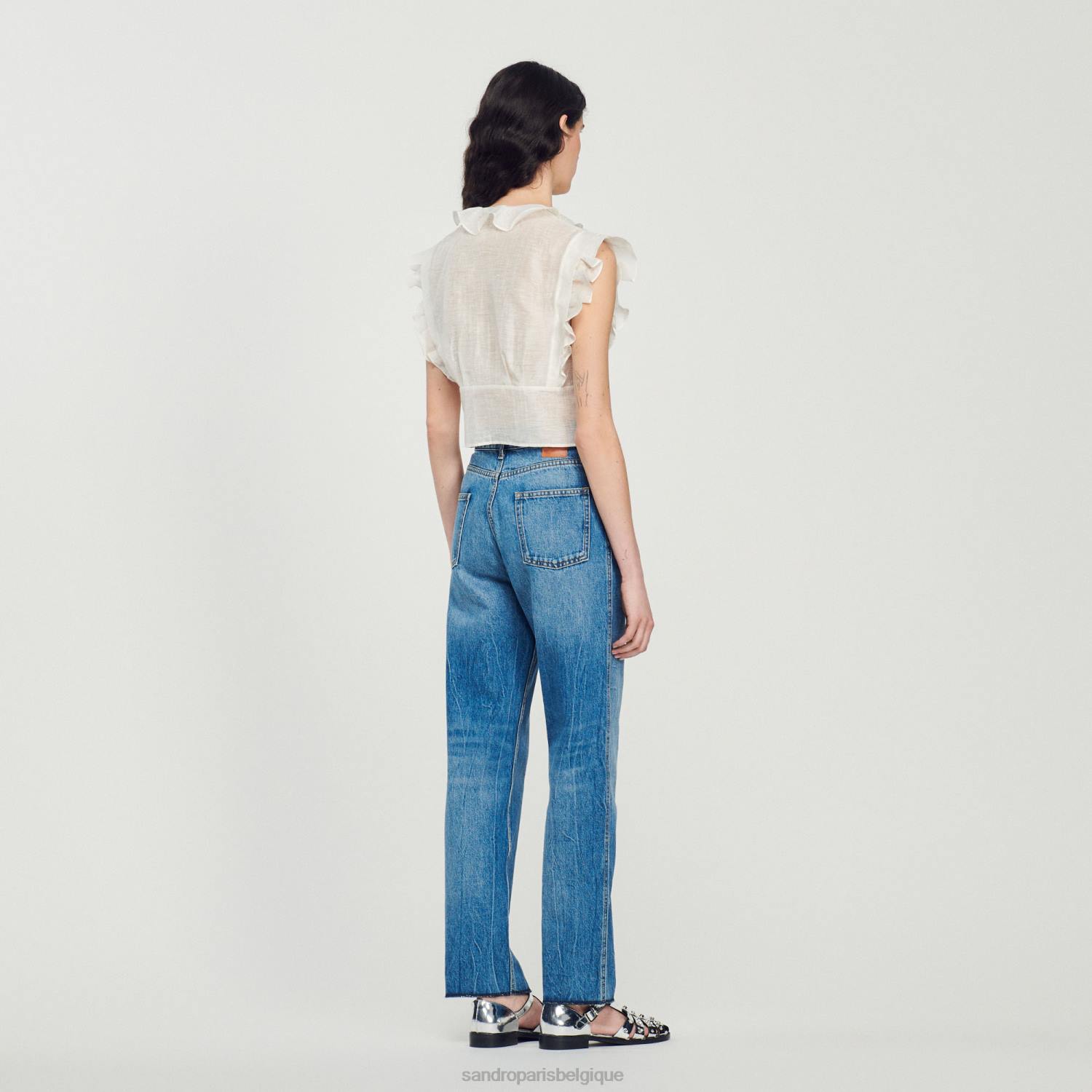 vêtements Sandro Paris haut court blanc femmes XLXD102
