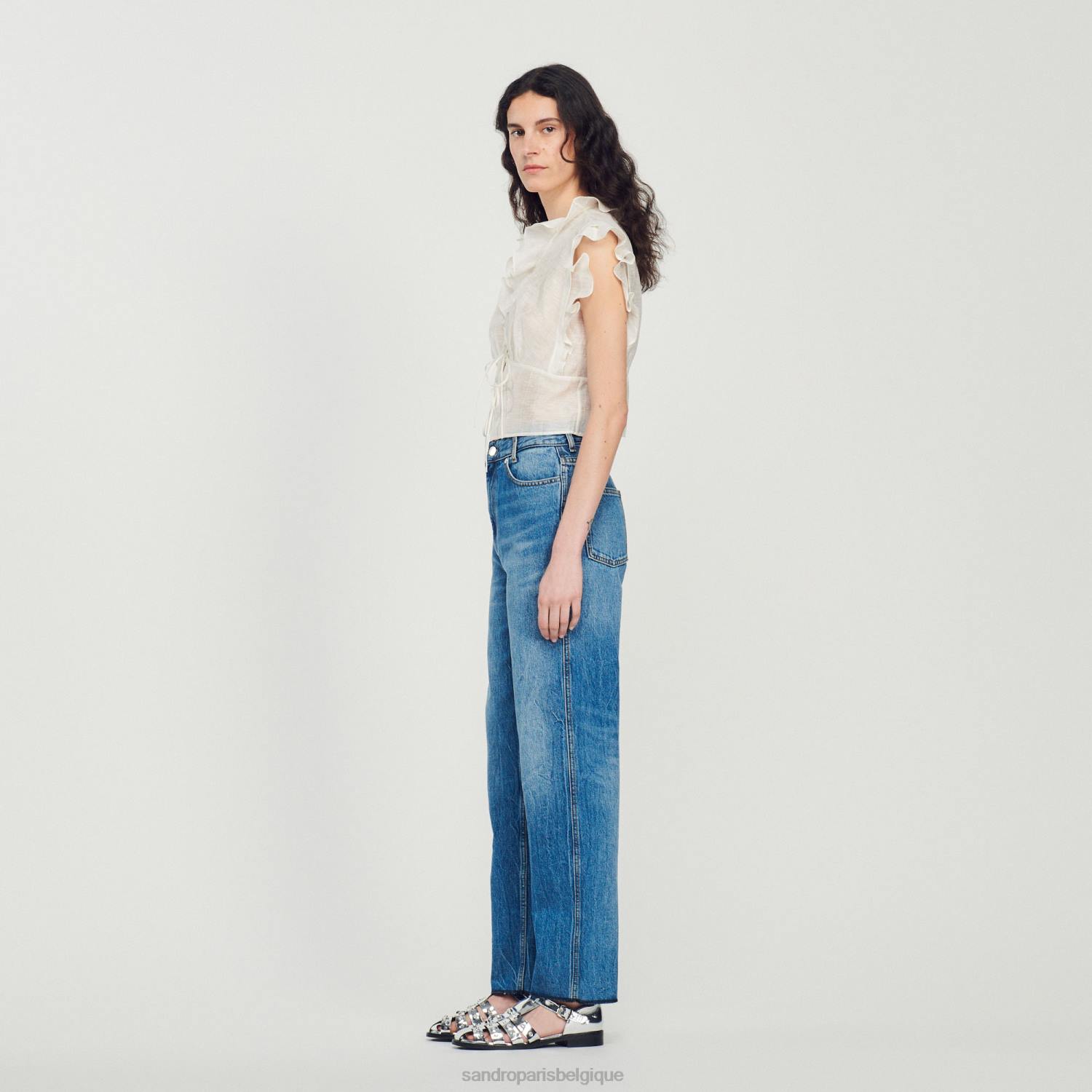 vêtements Sandro Paris haut court blanc femmes XLXD102