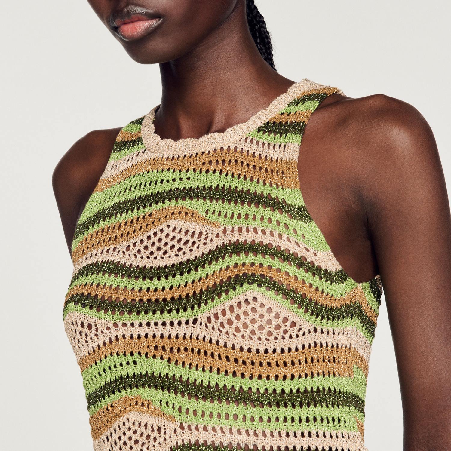 vêtements Sandro Paris haut court en maille vert femmes XLXD108