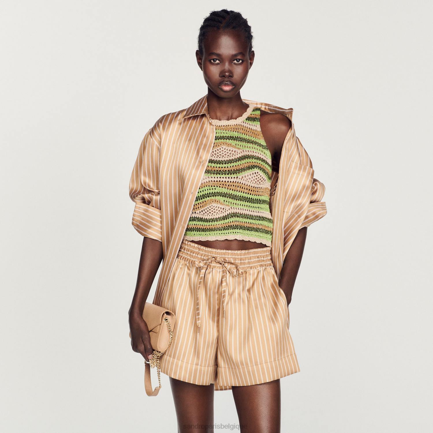 vêtements Sandro Paris haut court en maille vert femmes XLXD108