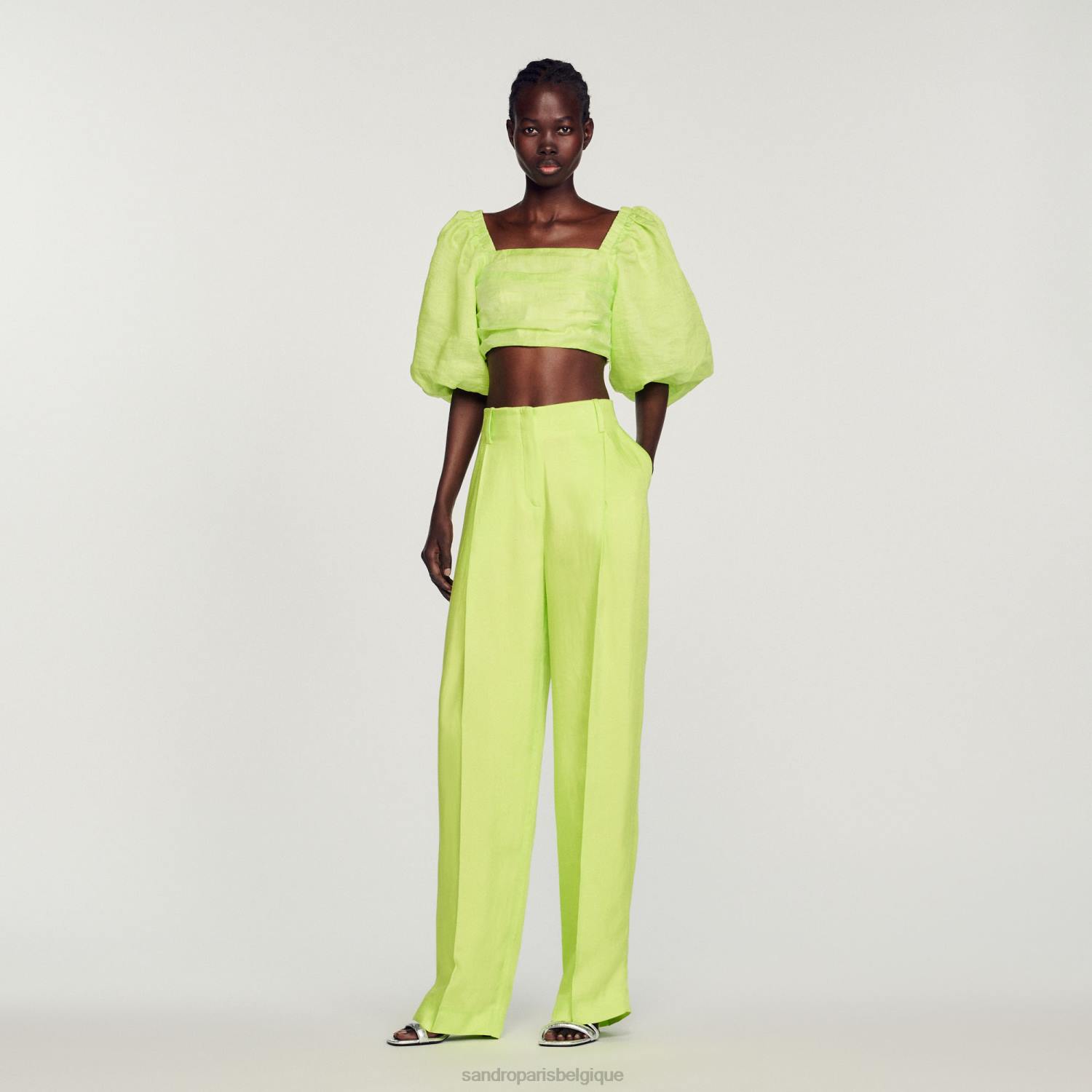 vêtements Sandro Paris haut court froncé anis femmes XLXD430