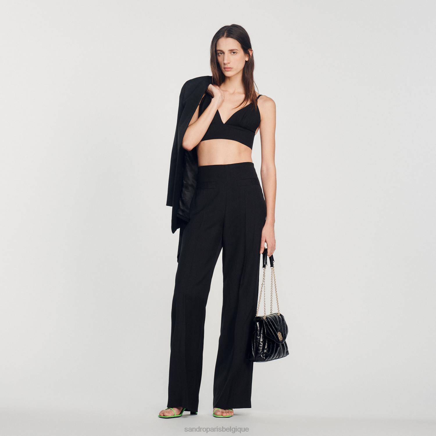 vêtements Sandro Paris haut court noir femmes XLXD223