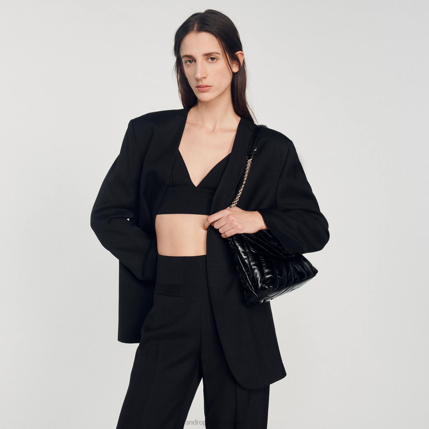vêtements Sandro Paris haut court noir femmes XLXD223