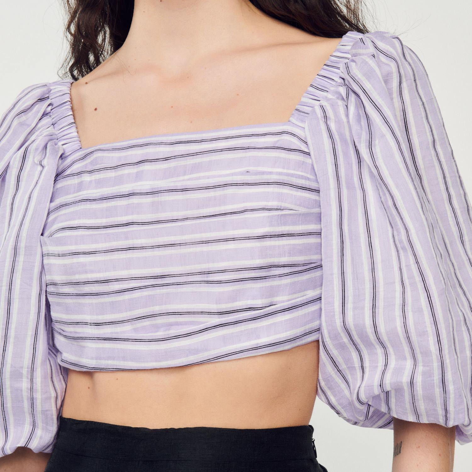 vêtements Sandro Paris haut court à rayures lilas/noir femmes XLXD458