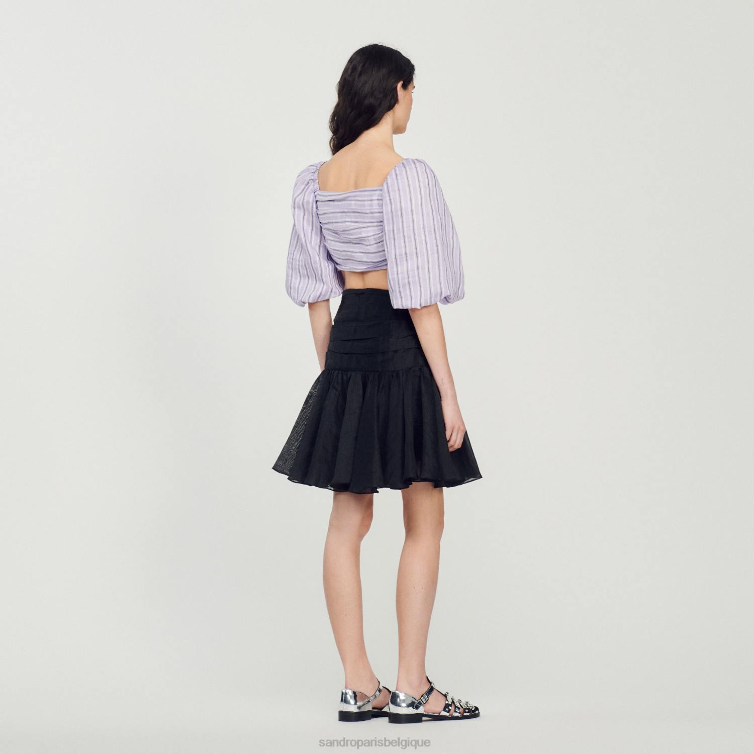 vêtements Sandro Paris haut court à rayures lilas/noir femmes XLXD458