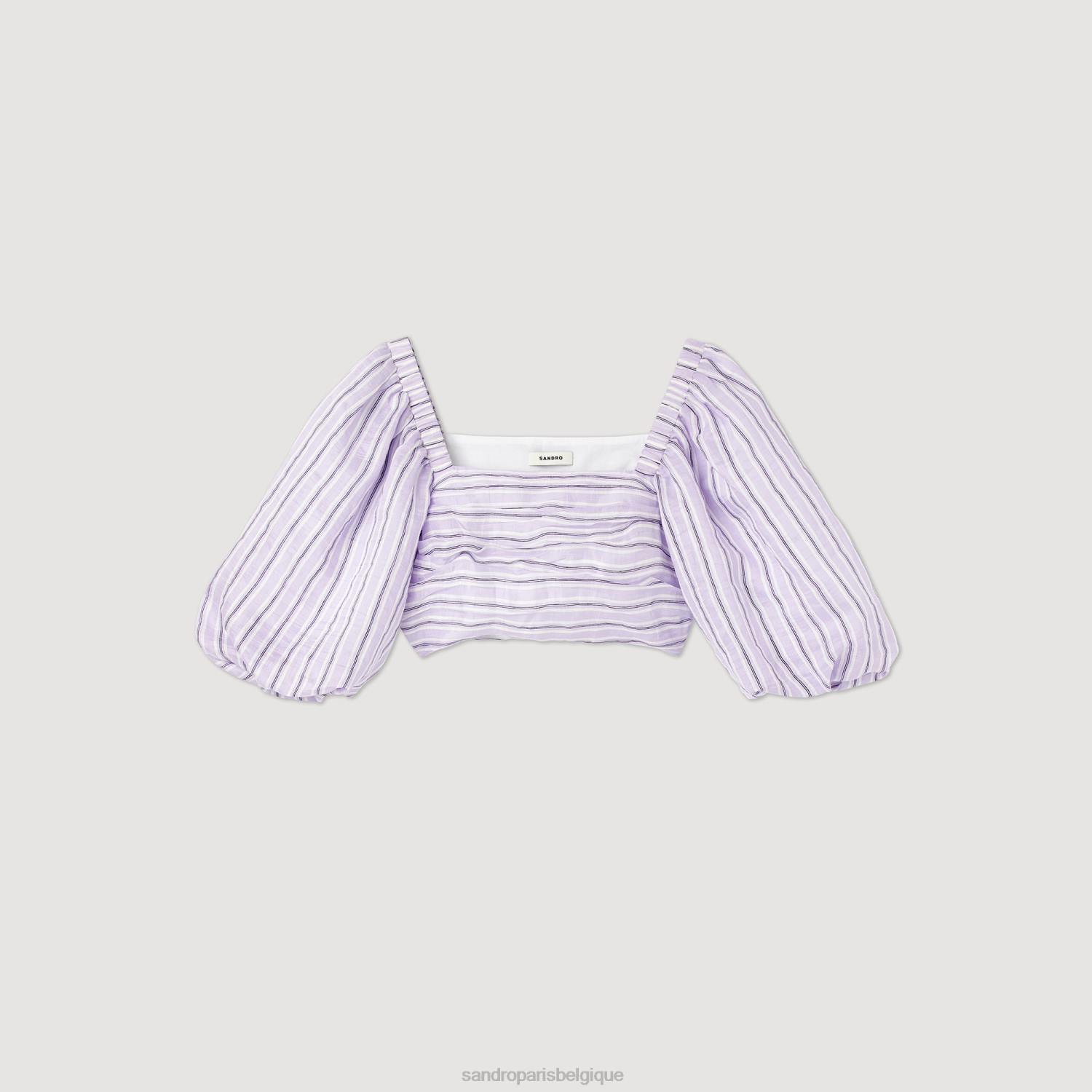 vêtements Sandro Paris haut court à rayures lilas/noir femmes XLXD458