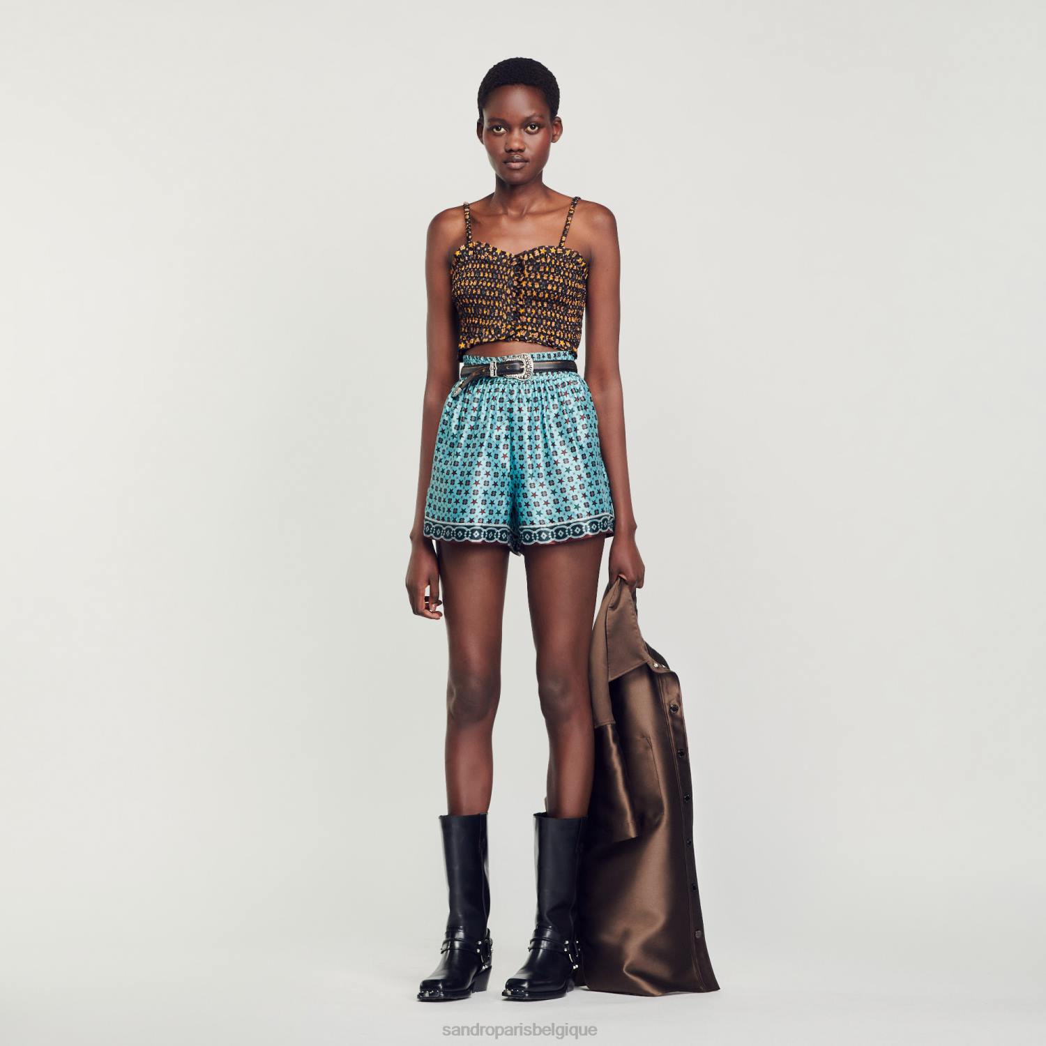 vêtements Sandro Paris haut court smocké noir femmes XLXD70