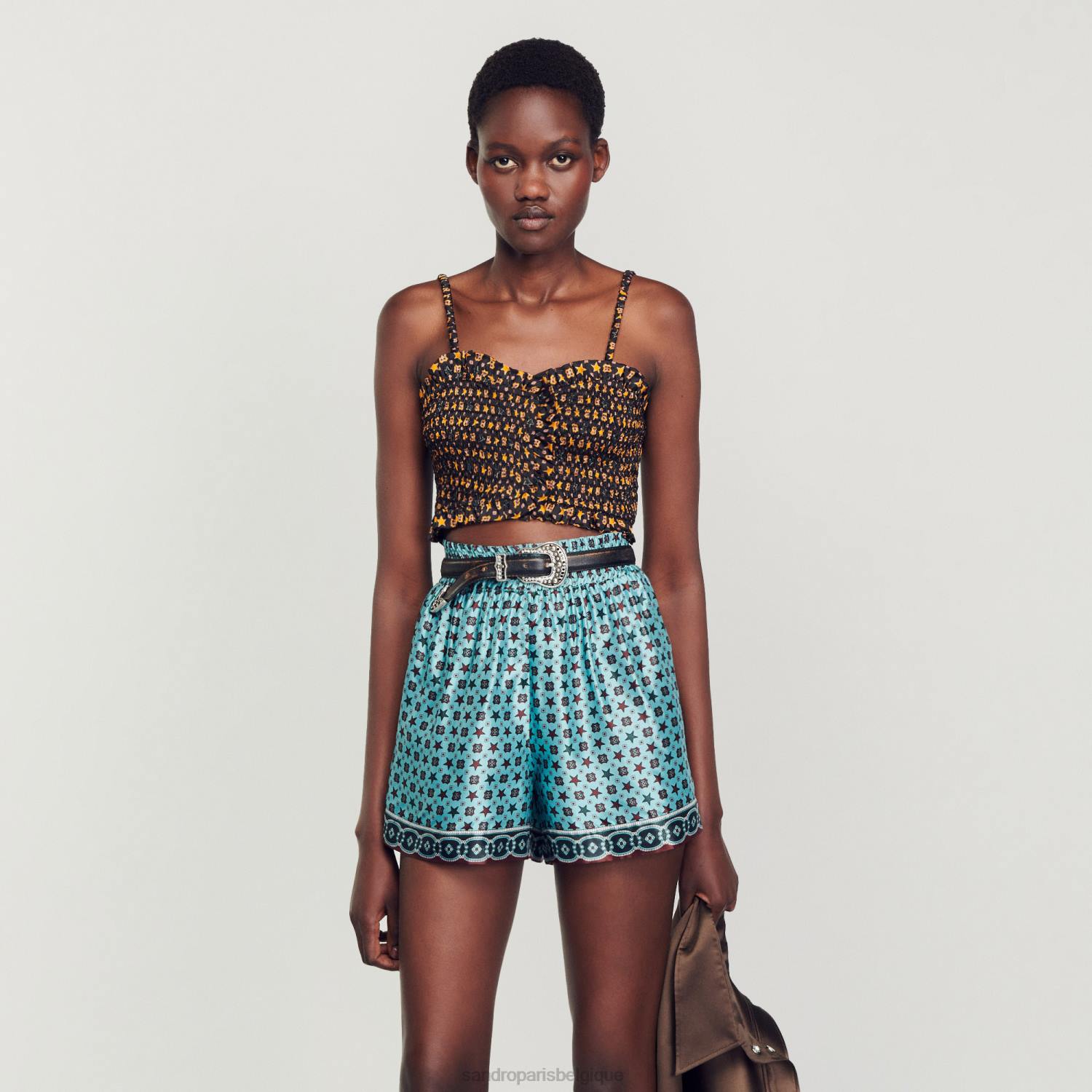 vêtements Sandro Paris haut court smocké noir femmes XLXD70
