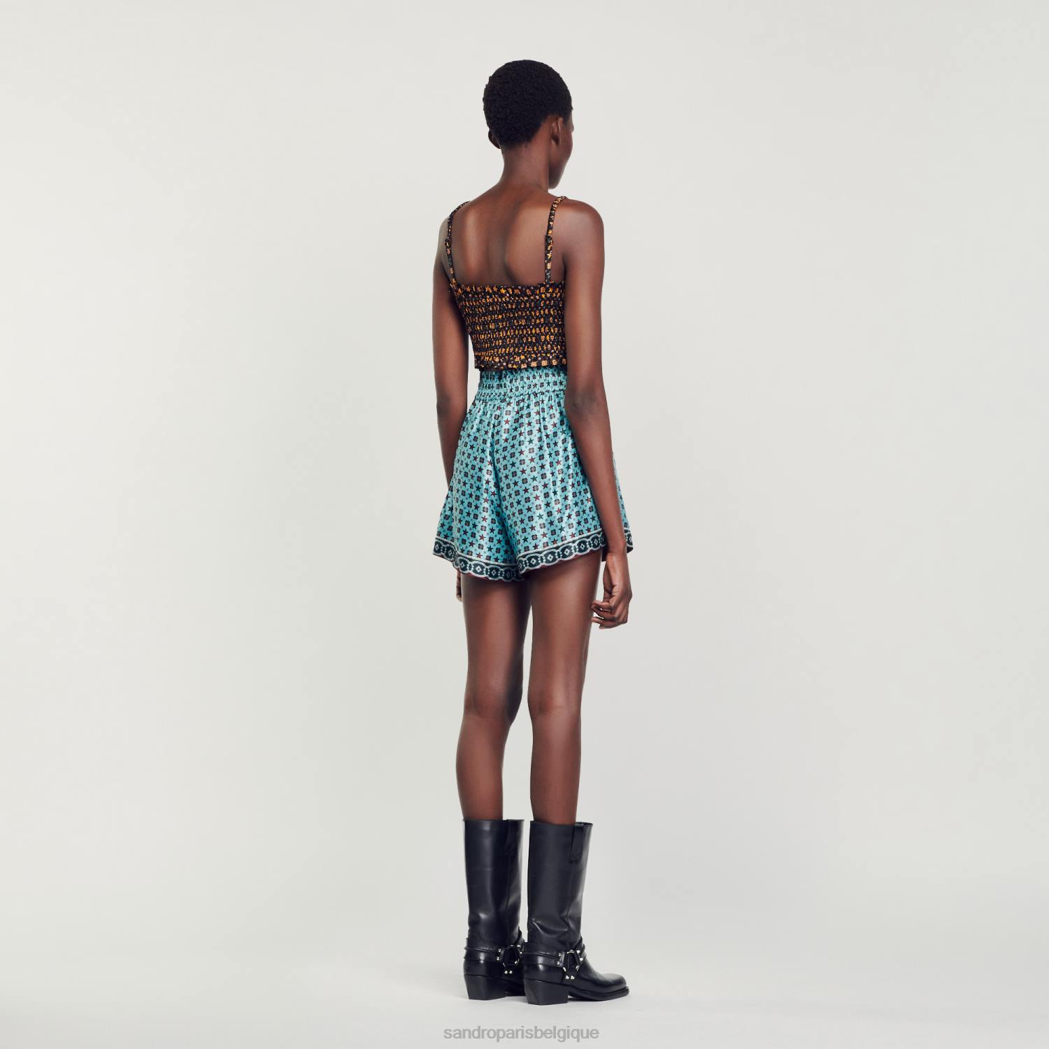 vêtements Sandro Paris haut court smocké noir femmes XLXD70
