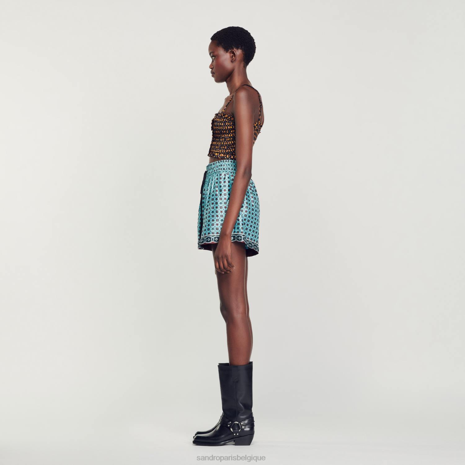 vêtements Sandro Paris haut court smocké noir femmes XLXD70