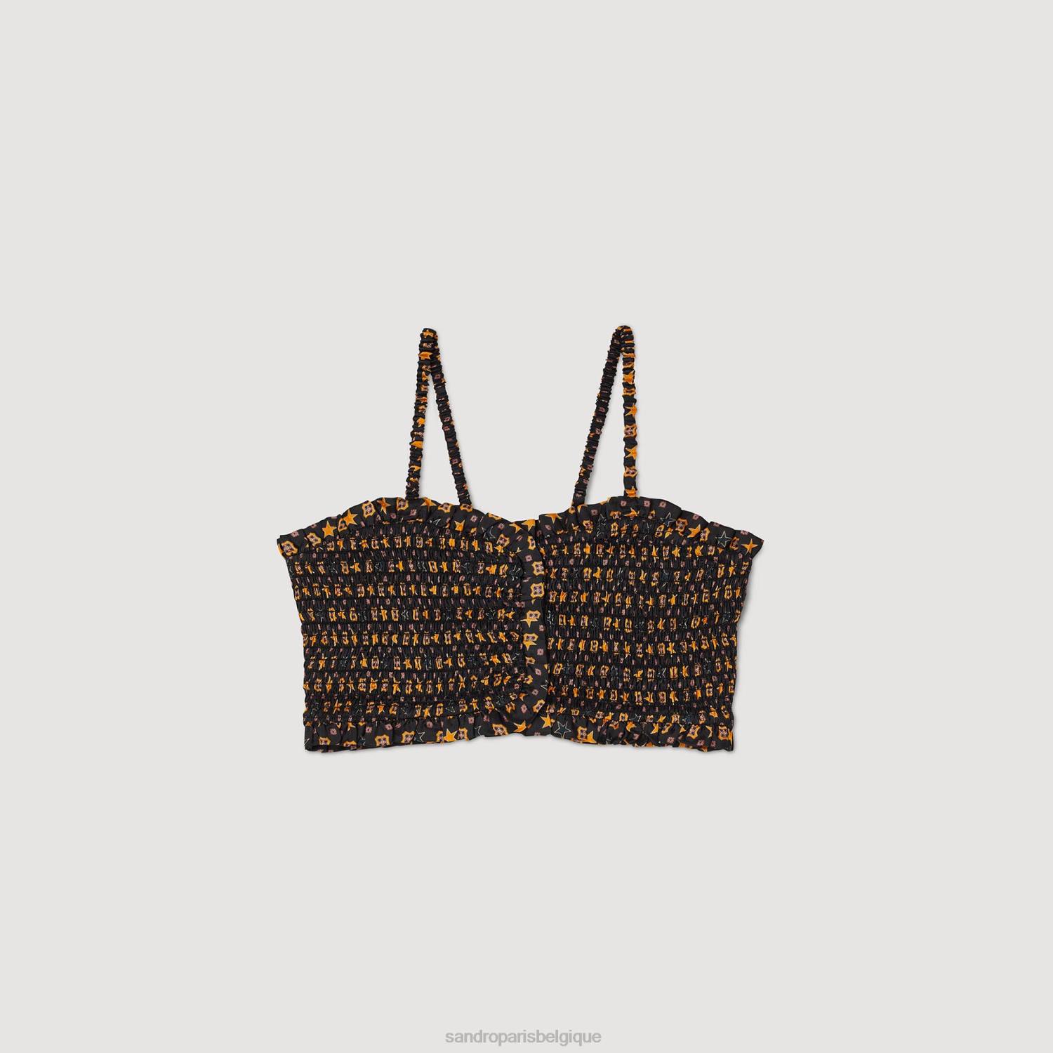 vêtements Sandro Paris haut court smocké noir femmes XLXD70
