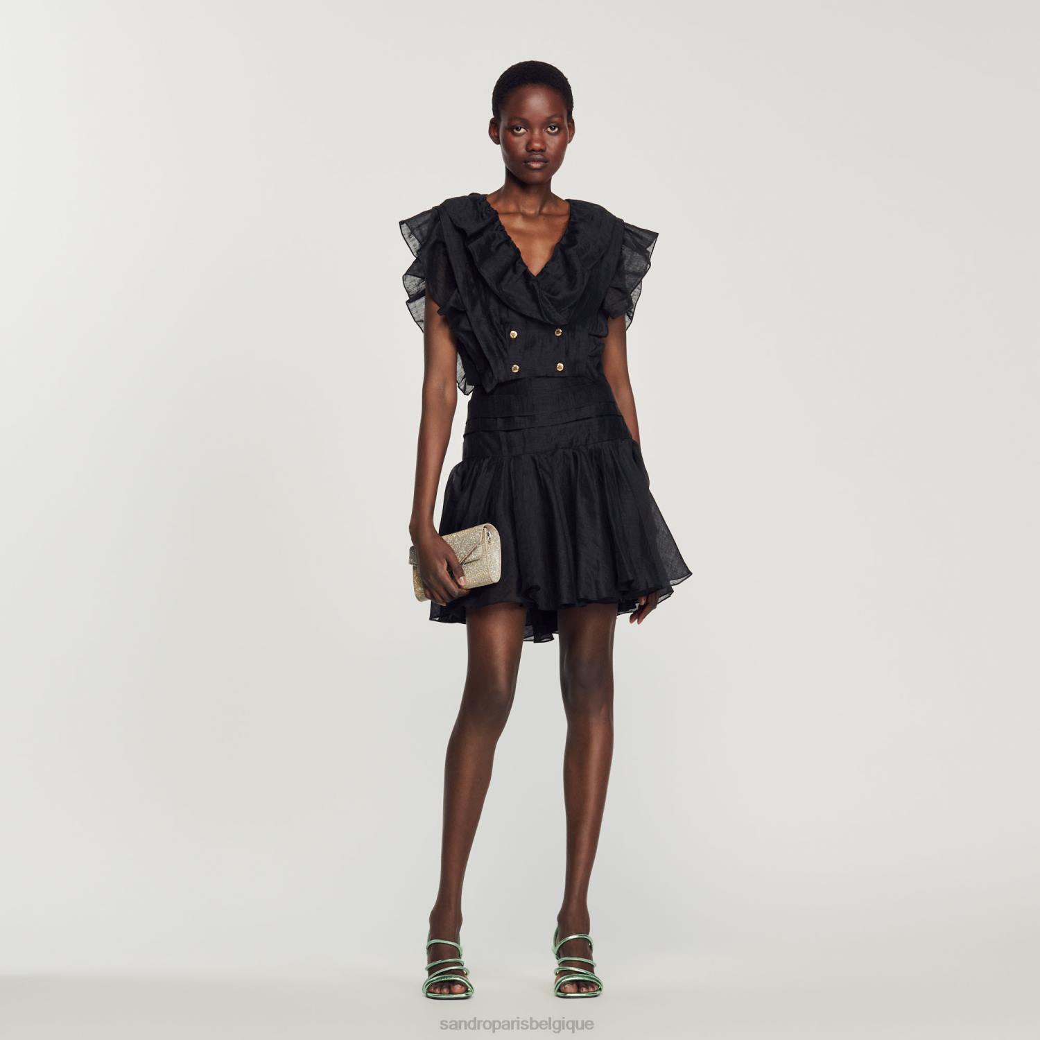vêtements Sandro Paris haut court à volants noir femmes XLXD131