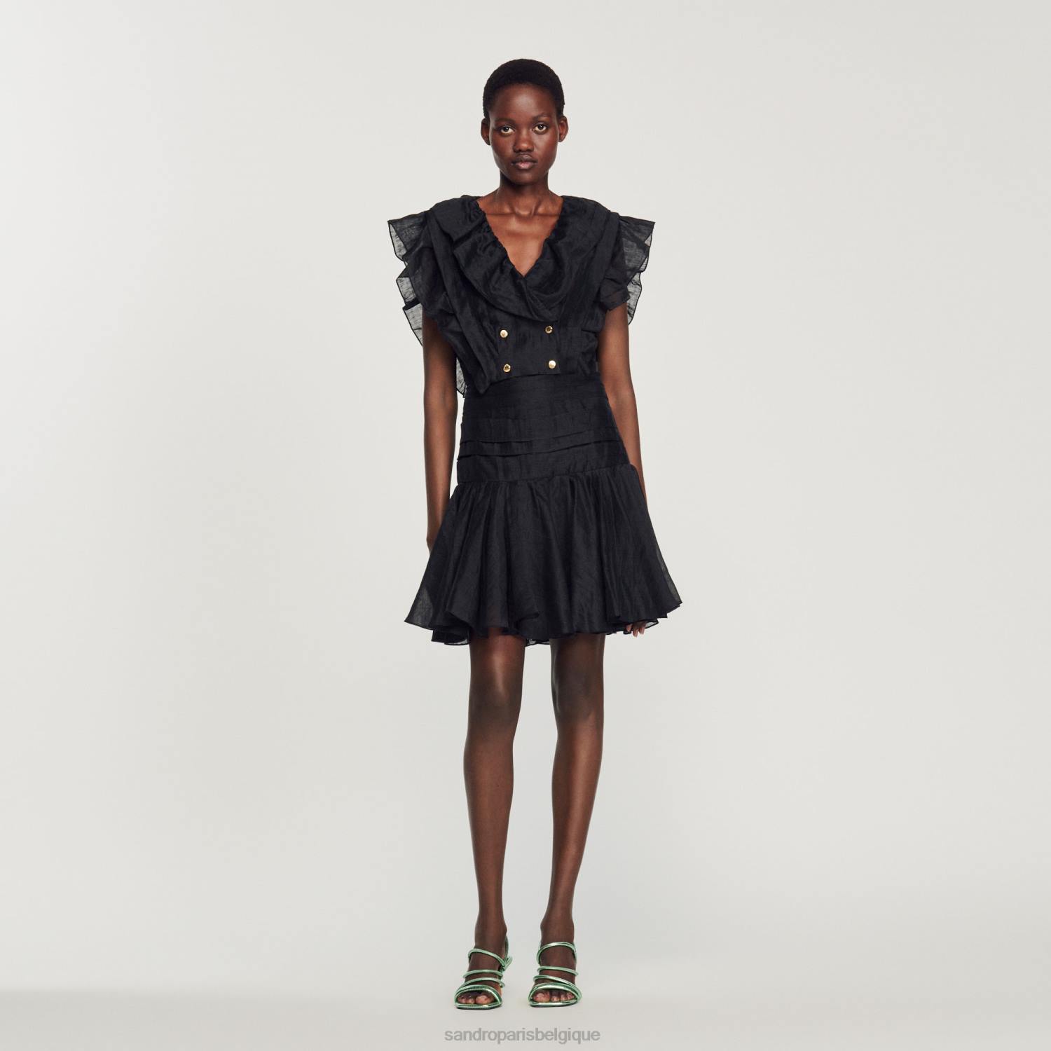vêtements Sandro Paris haut court à volants noir femmes XLXD131