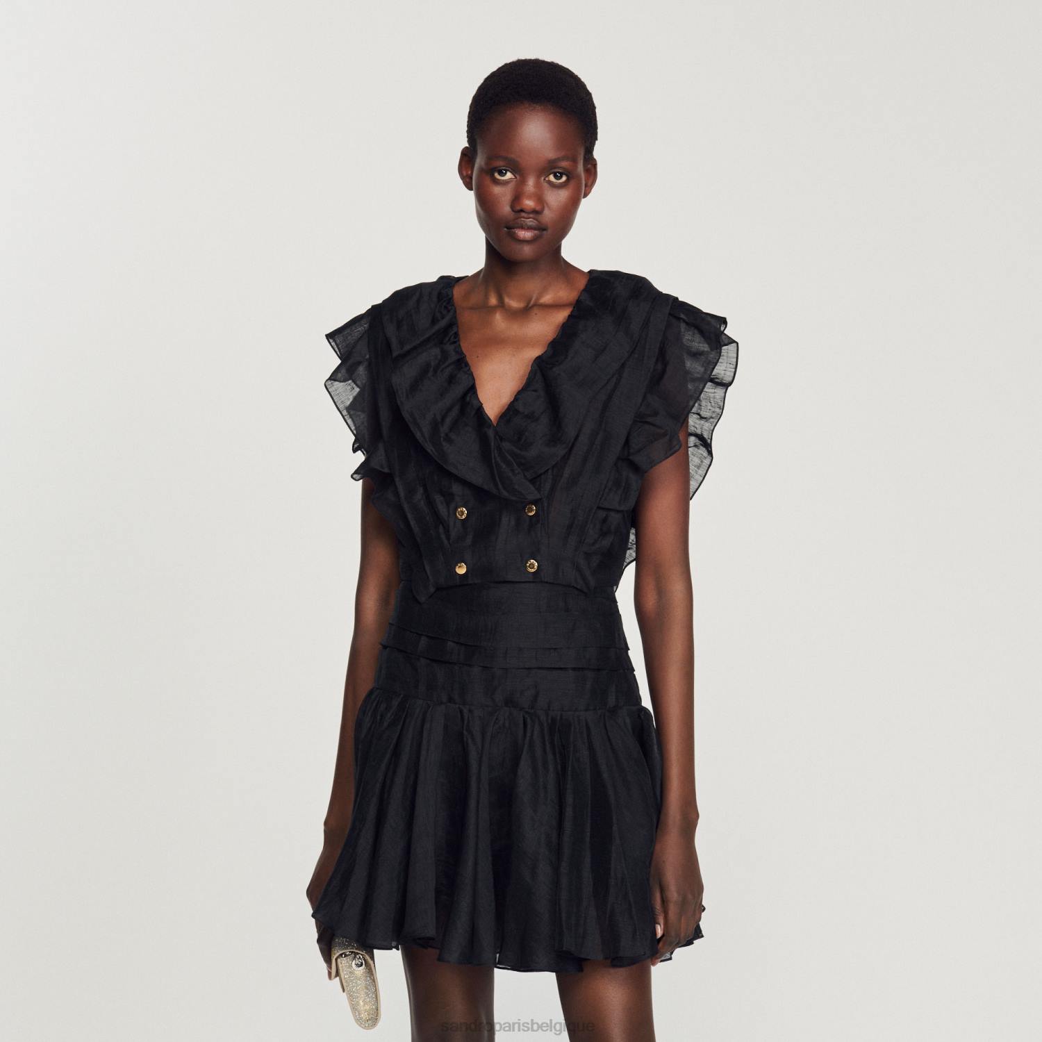 vêtements Sandro Paris haut court à volants noir femmes XLXD131