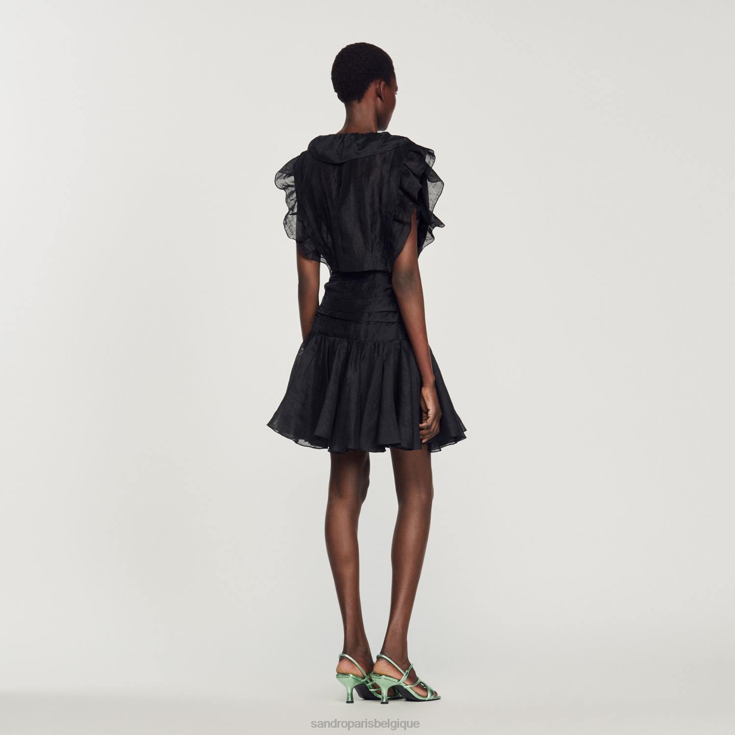 vêtements Sandro Paris haut court à volants noir femmes XLXD131