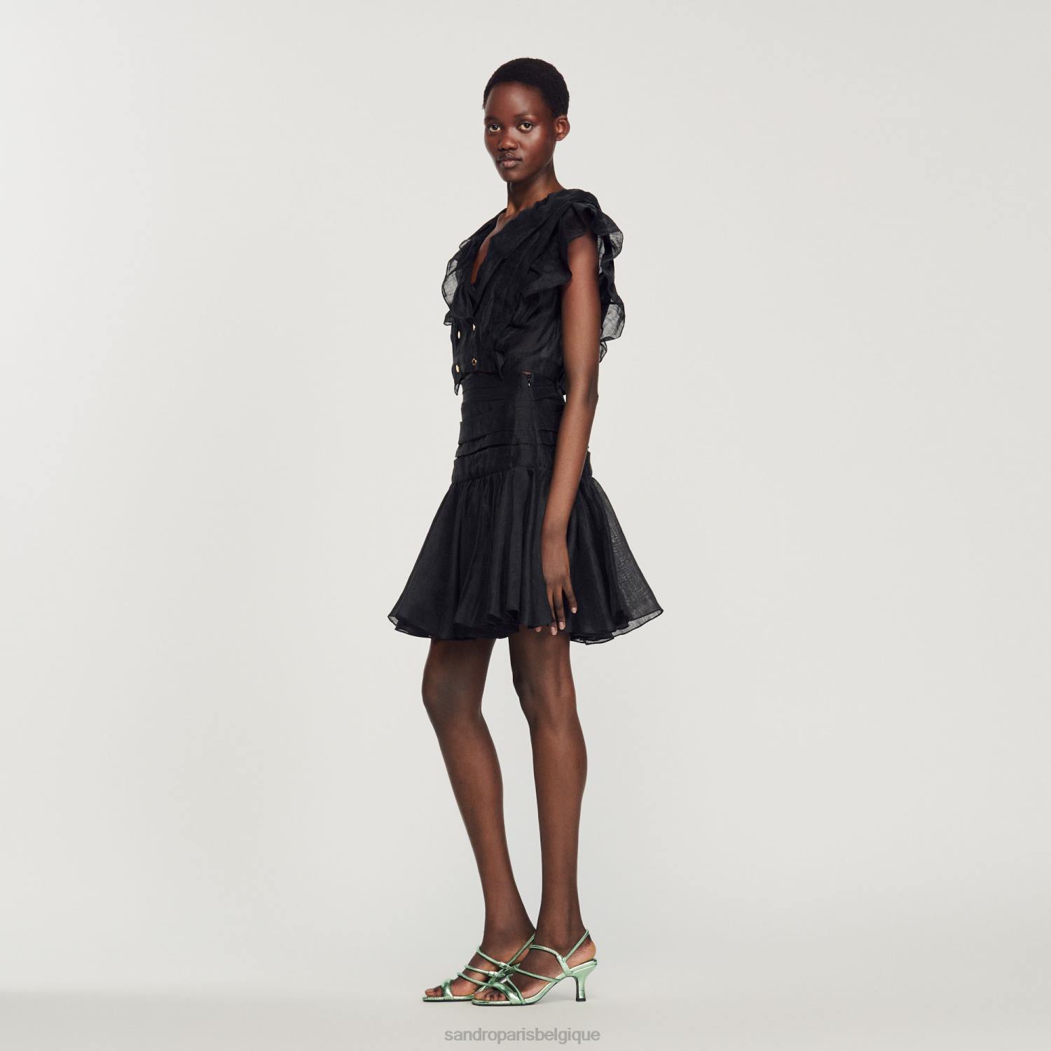vêtements Sandro Paris haut court à volants noir femmes XLXD131