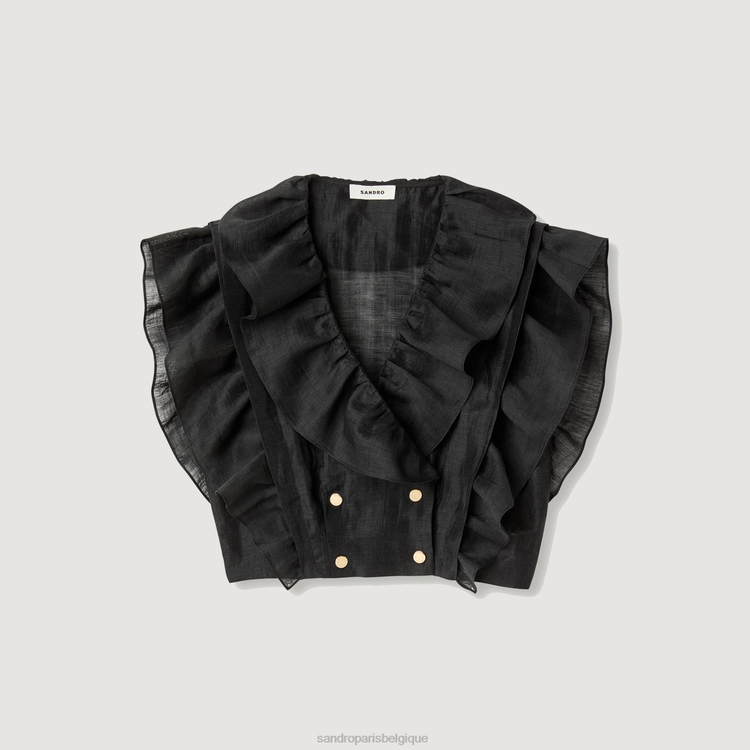 vêtements Sandro Paris haut court à volants noir femmes XLXD131