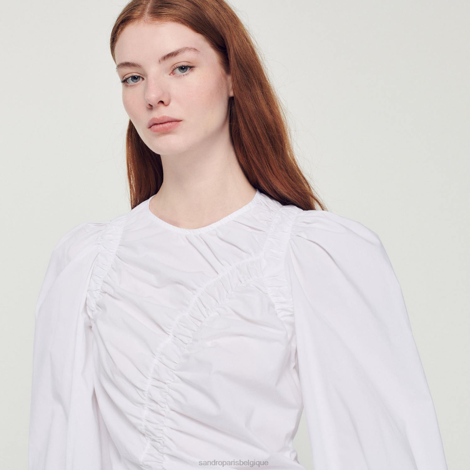 vêtements Sandro Paris haut en popeline froncé blanc femmes XLXD410