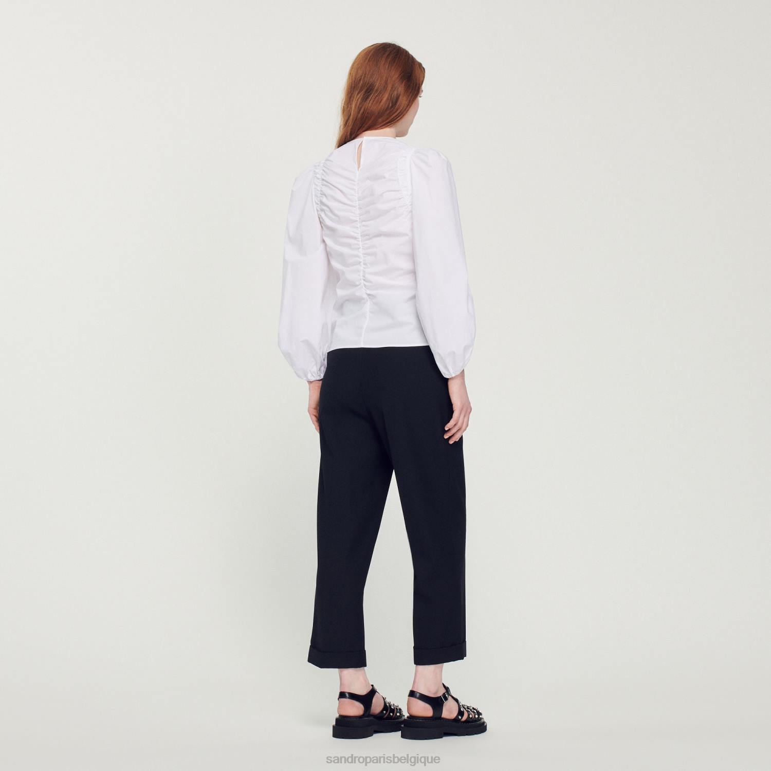 vêtements Sandro Paris haut en popeline froncé blanc femmes XLXD410