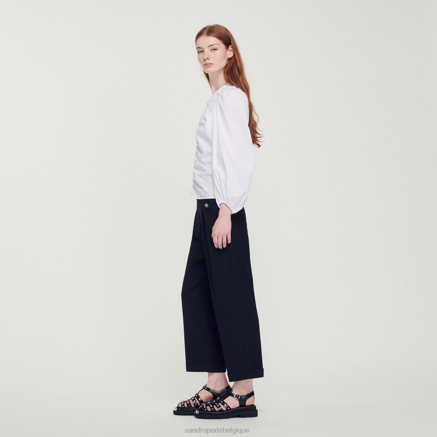vêtements Sandro Paris haut en popeline froncé blanc femmes XLXD410