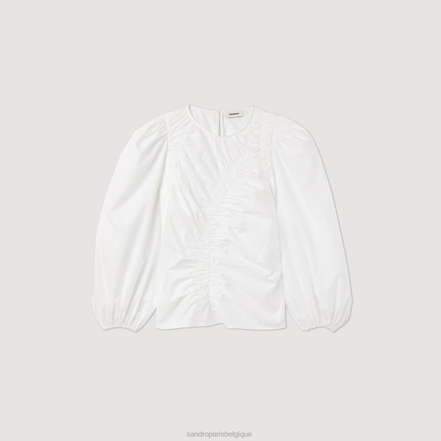 vêtements Sandro Paris haut en popeline froncé blanc femmes XLXD410