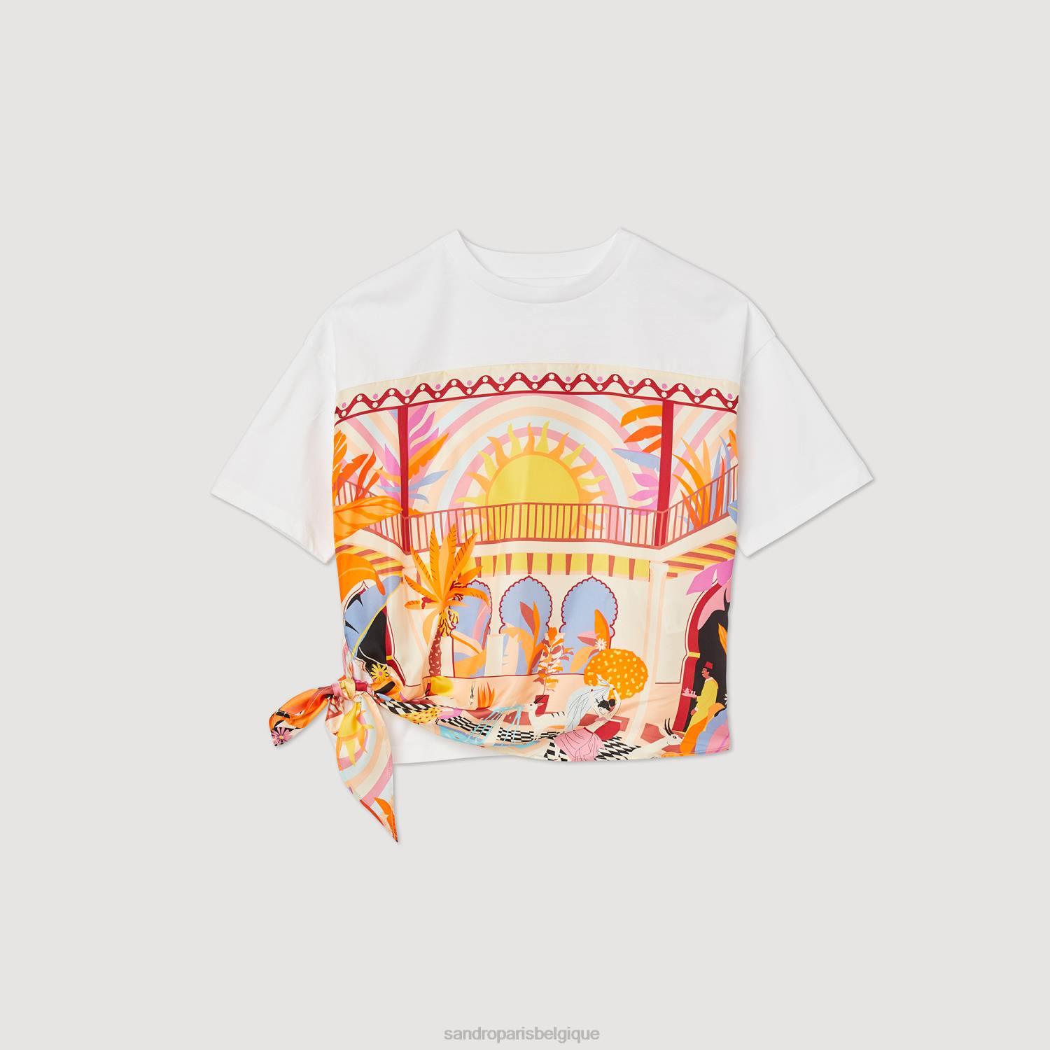 vêtements Sandro Paris t-shirt foulard orange/rose femmes XLXD115