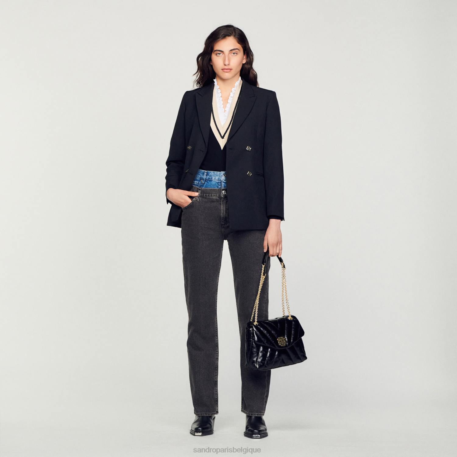 vêtements Sandro Paris jean bicolore à taille double gris femmes XLXD128
