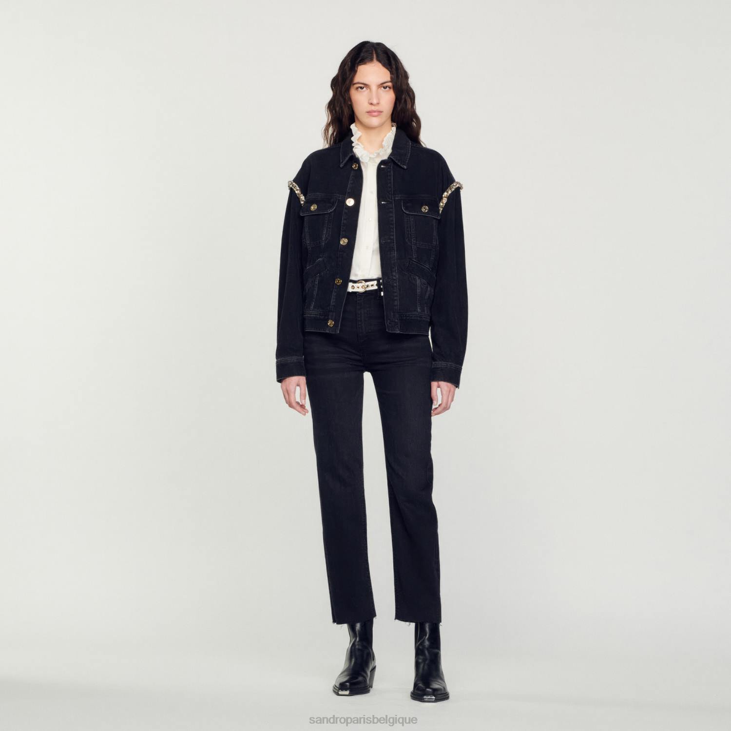 vêtements Sandro Paris jean coupe droite à bords francs noir femmes XLXD158
