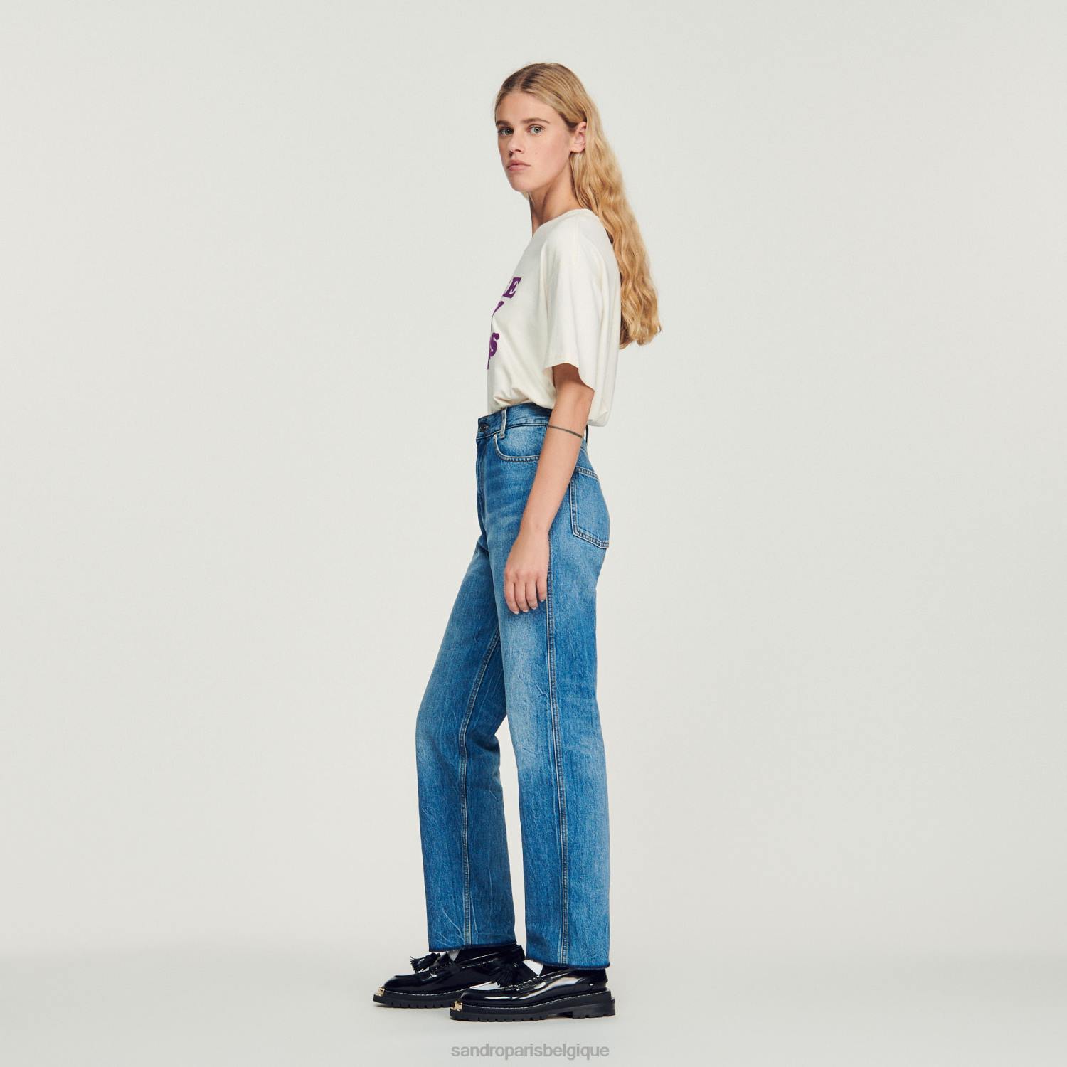 vêtements Sandro Paris jean droit délavé jean bleu femmes XLXD317