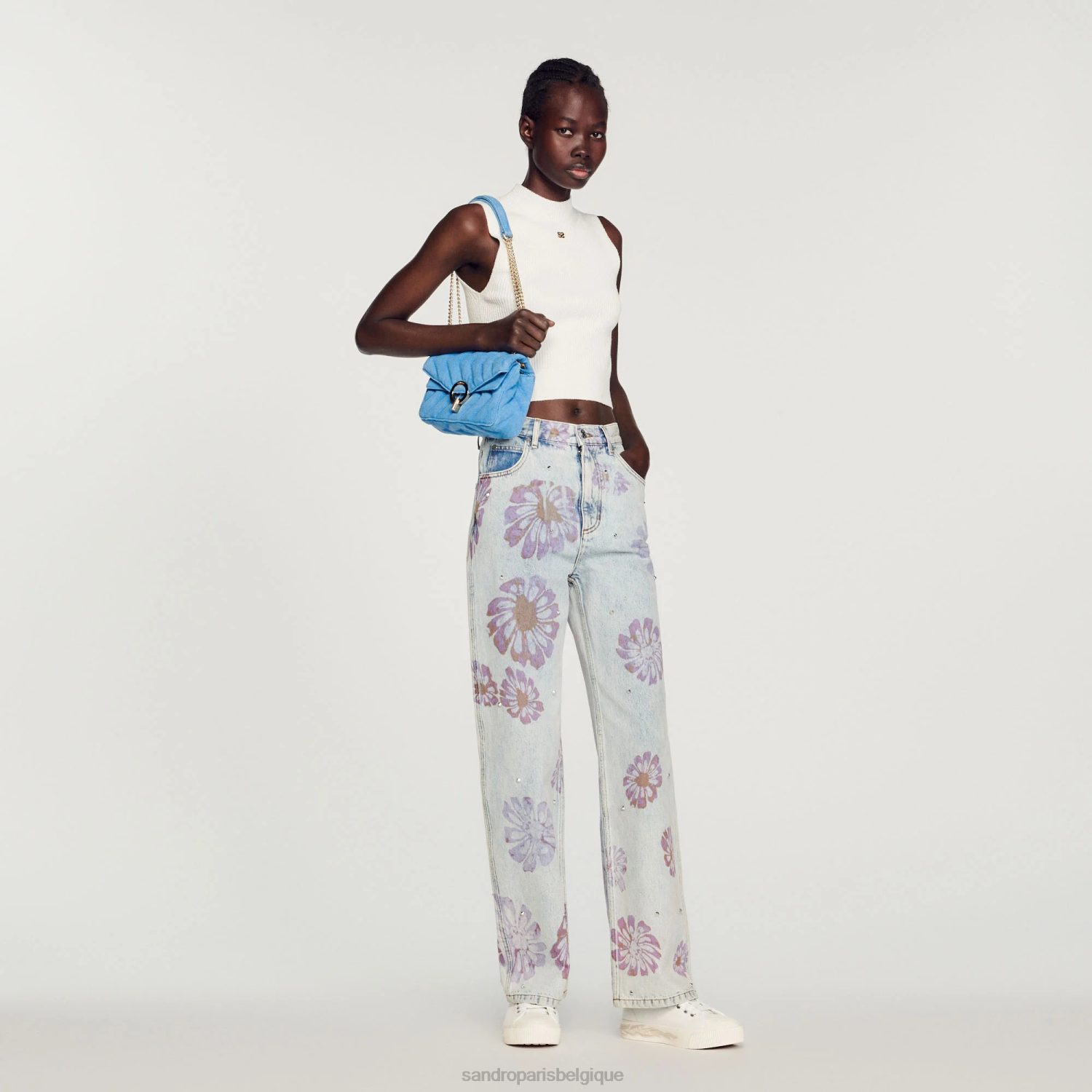 vêtements Sandro Paris jean à fleurs jean bleu femmes XLXD268