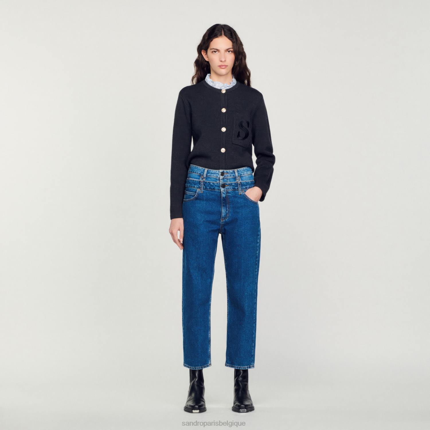 vêtements Sandro Paris jean mom trompe l'oeil bleu femmes XLXD167