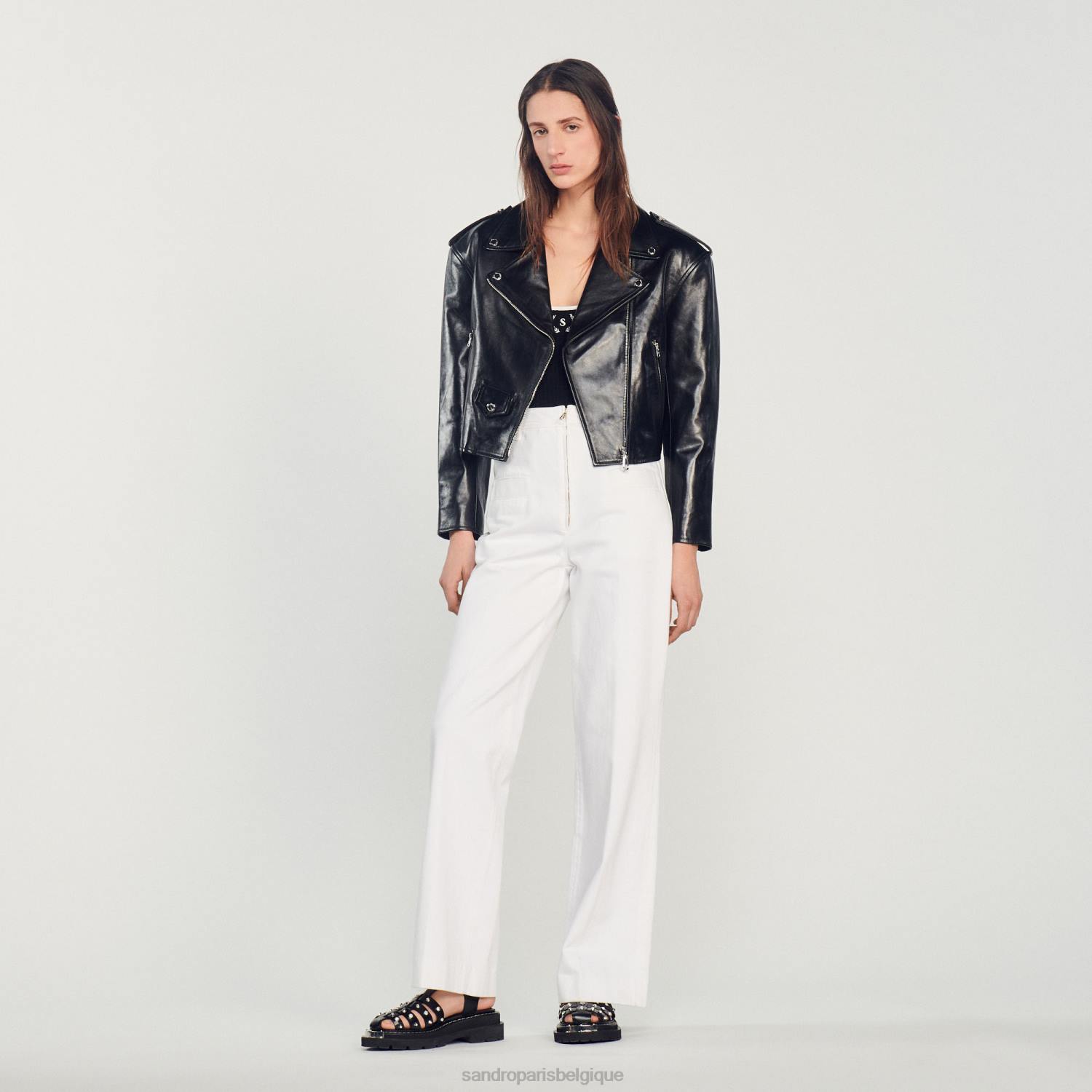 vêtements Sandro Paris pantalon large en toile blanc femmes XLXD274