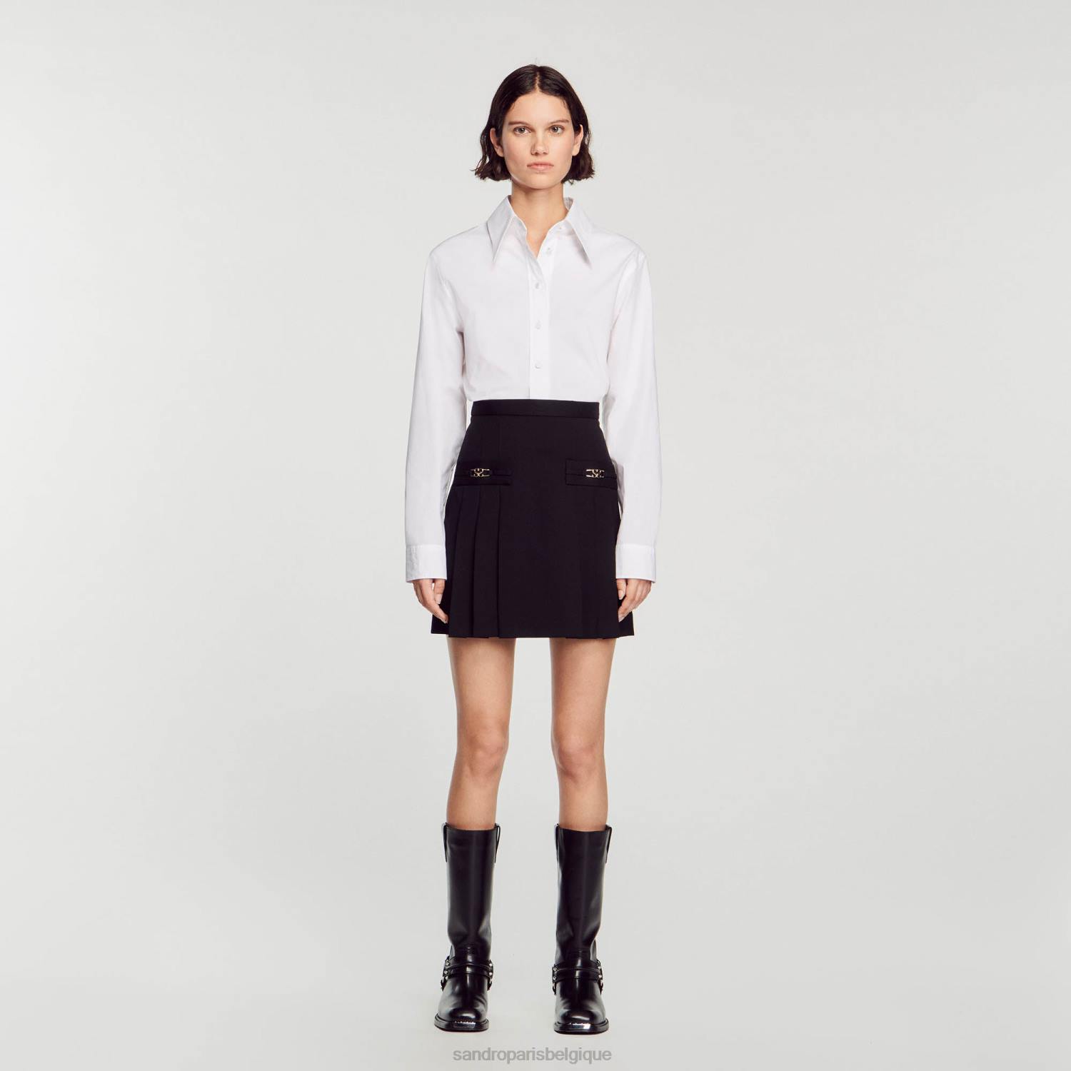 vêtements Sandro Paris jupe courte avec plis surpiqués noir femmes XLXD99